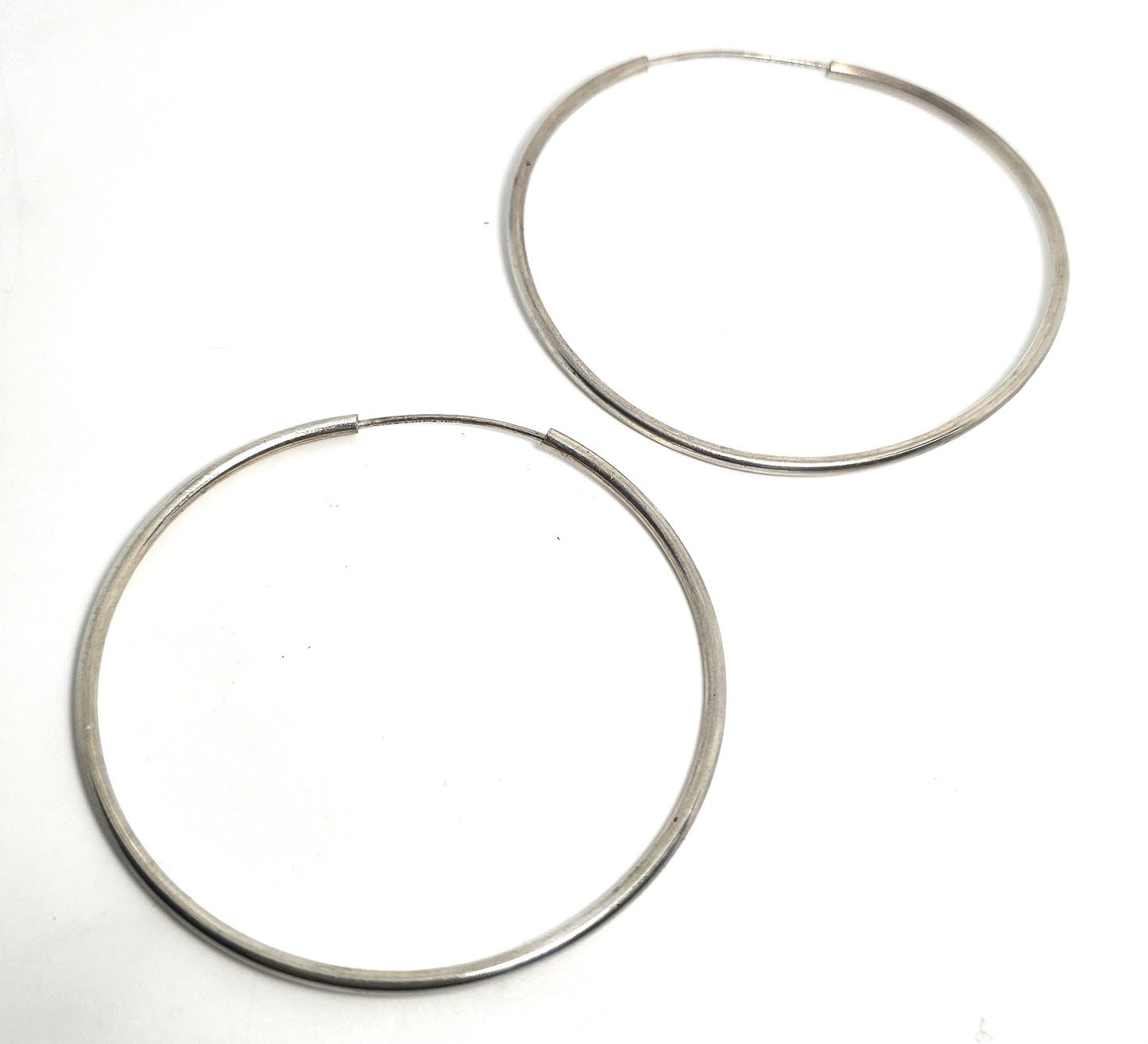 Mexican Large Thin silver internal threaded vintage 2.5 inch retro hoop earrings