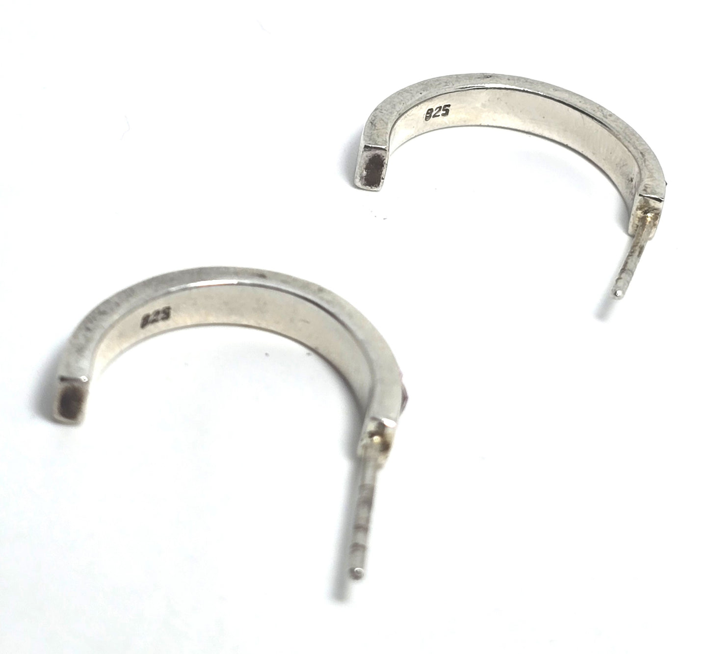 Multi Gemstone rainbow channel set cubic zirconia sterling silver post hoop earrings