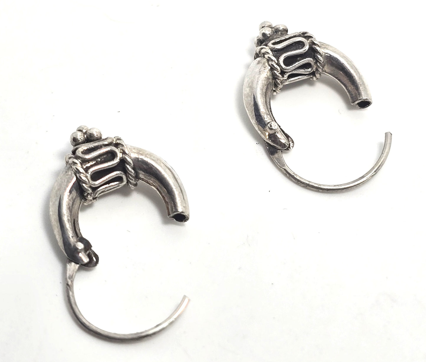 Retro Tribal Bali puffy internal threaded sterling silver small hoop earrings