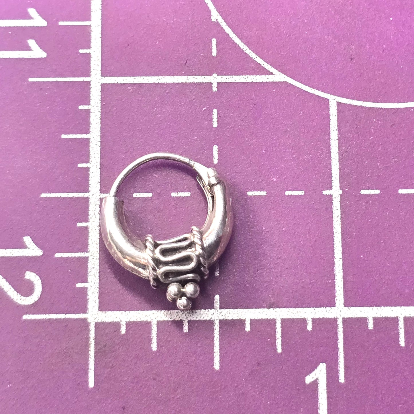 Retro Tribal Bali puffy internal threaded sterling silver small hoop earrings