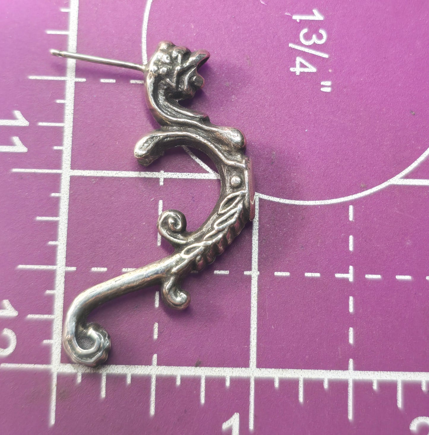 Gryphon dragon beast vintage half hoop detailed sterling silver post earrings
