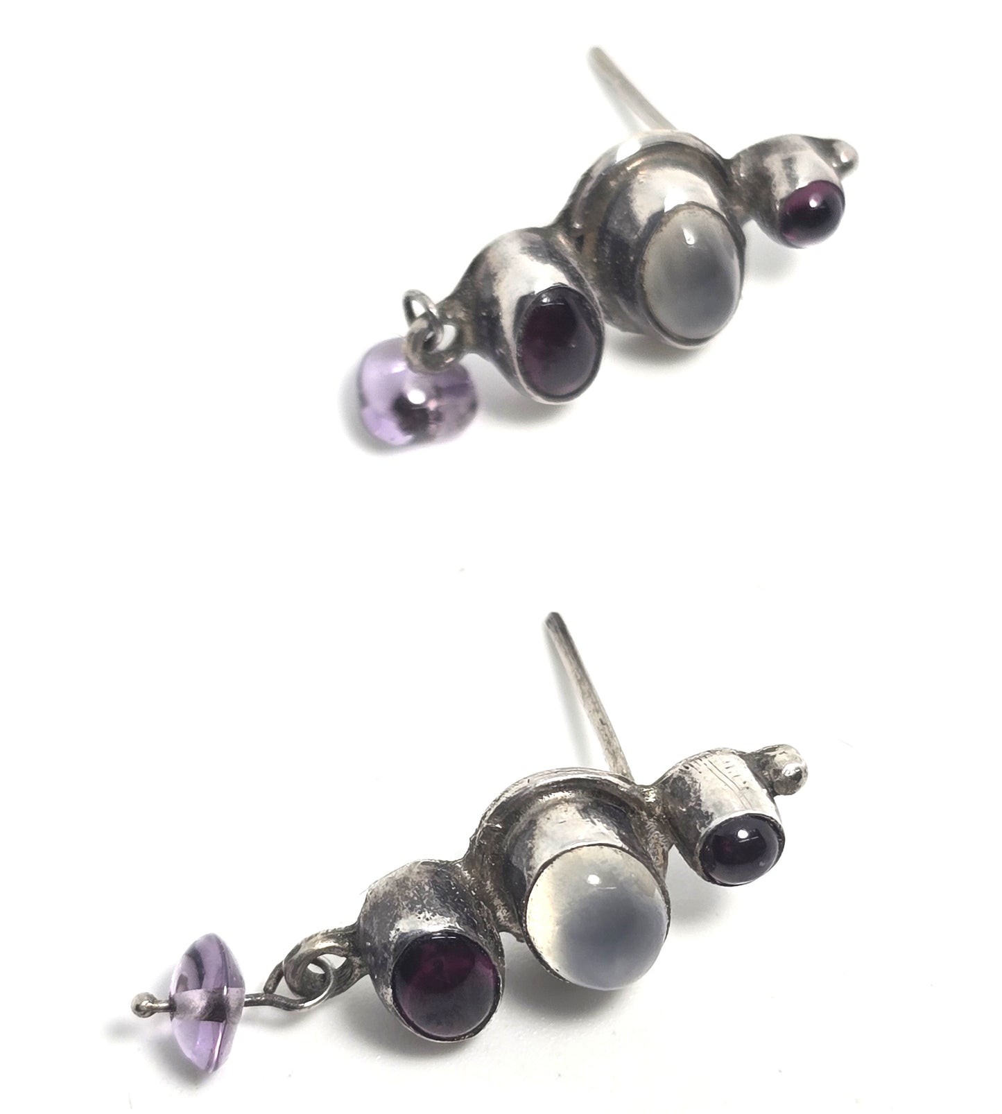 Multi gemstone garnet, amethyst silver moonstone vintage sterling silver earrings
