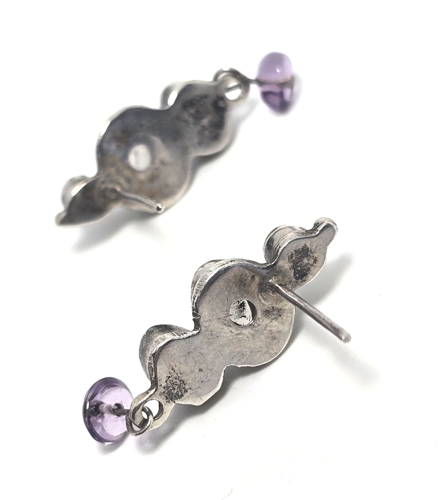 Multi gemstone garnet, amethyst silver moonstone vintage sterling silver earrings