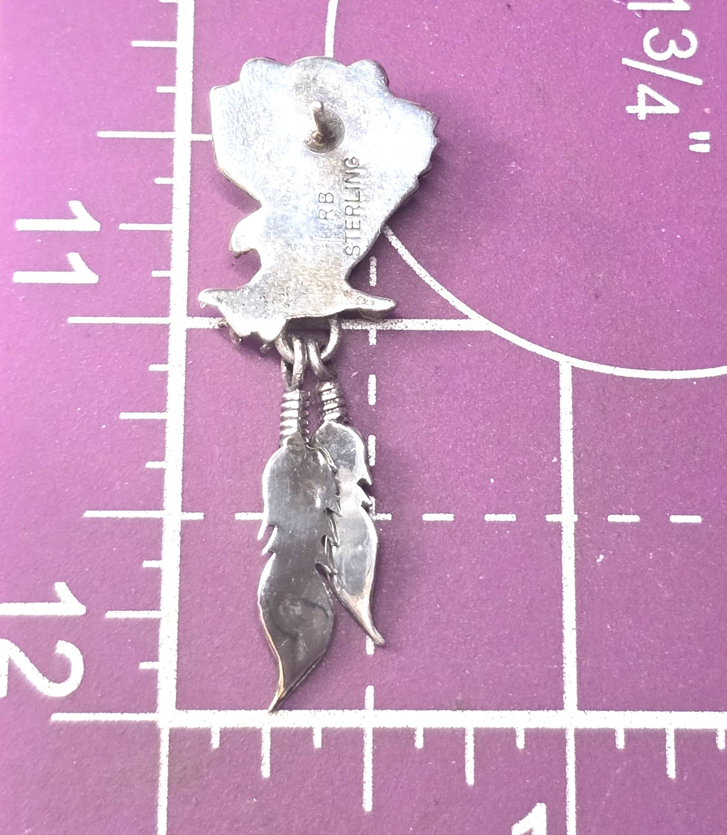 Running Bear Eagle turquoise feather Native American sterling silver vintage earrings
