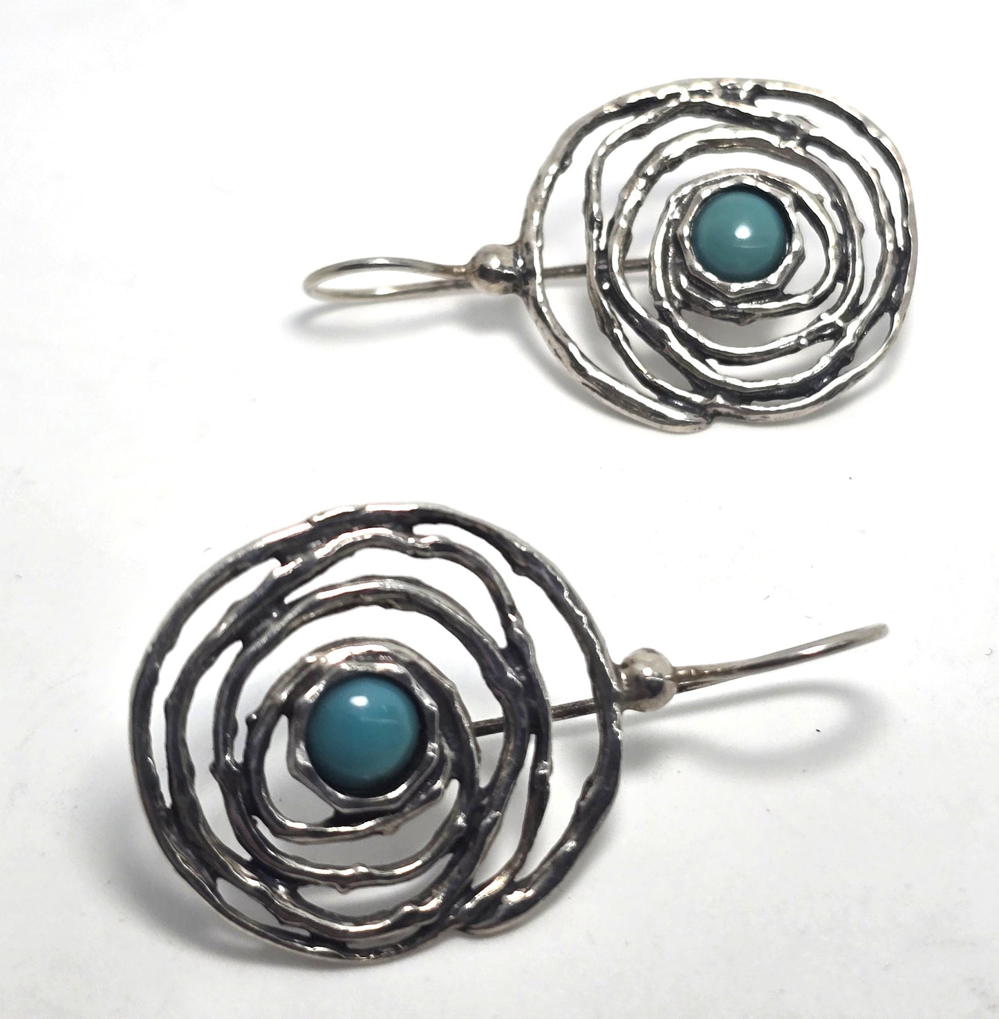 PZ Israel blue stone Hammered Sterling Silver large swirl earrings