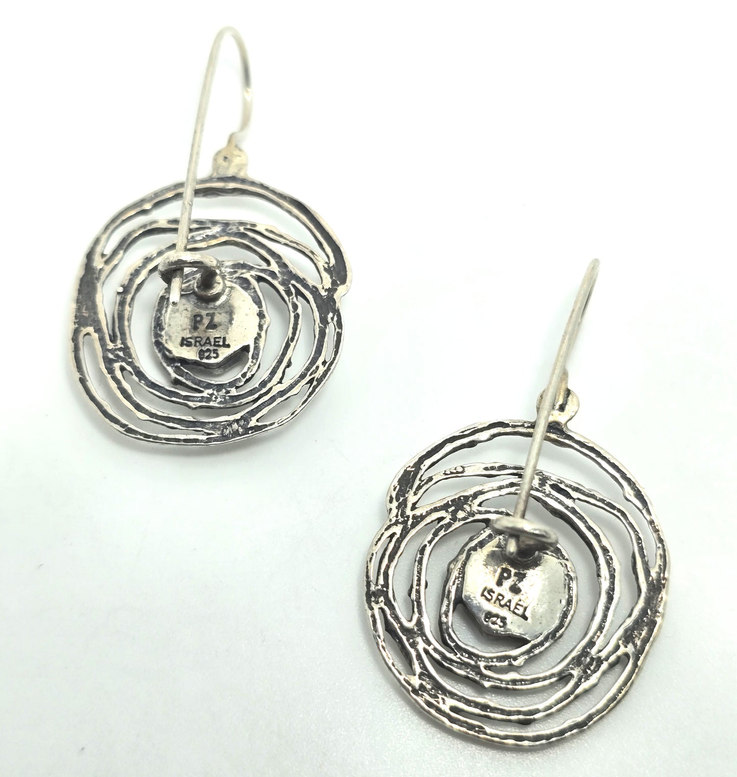 PZ Israel blue stone Hammered Sterling Silver large swirl earrings