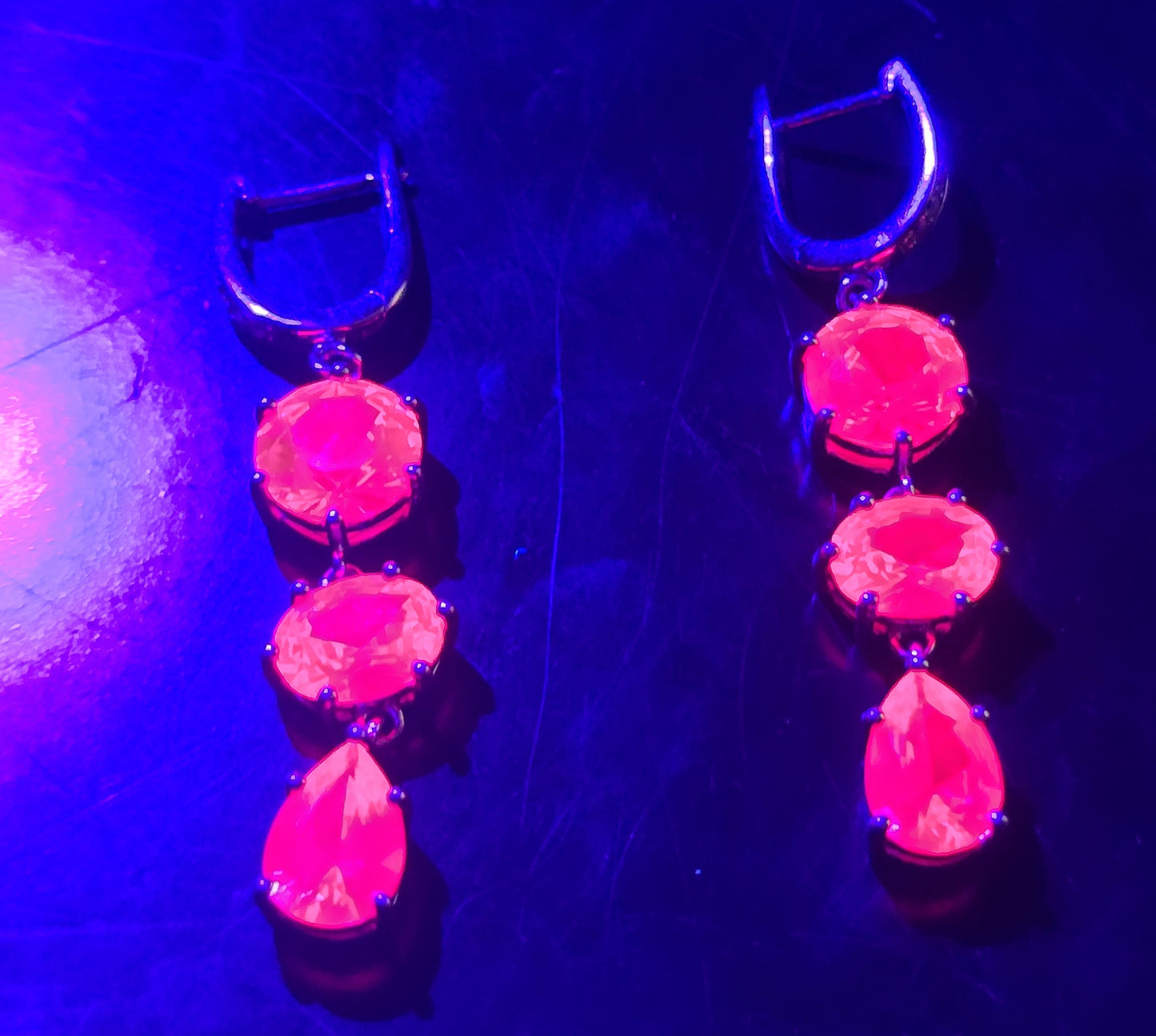 Triple large synthetic pink sapphire white spinel DK sterling silver earrings