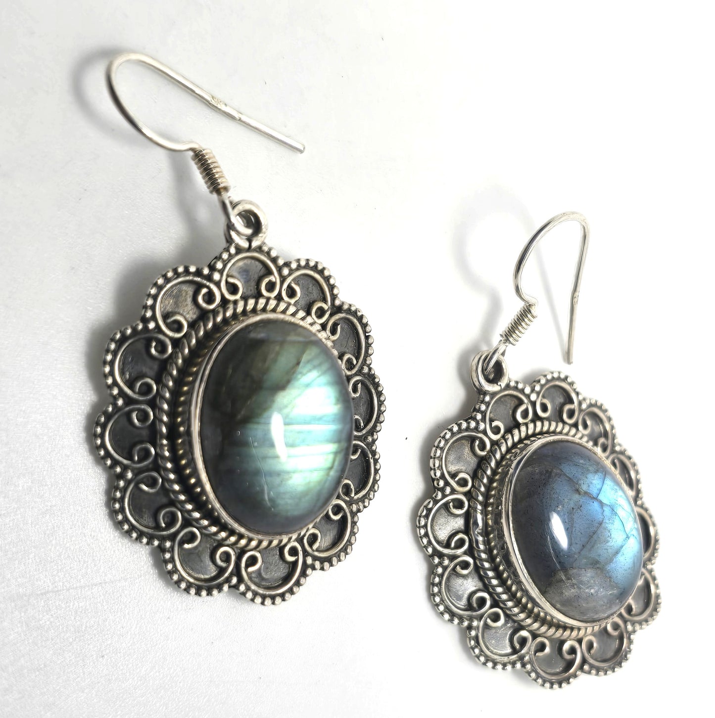 PTI Labradorite gemstone drop Bali India sterling silver vintage earrings