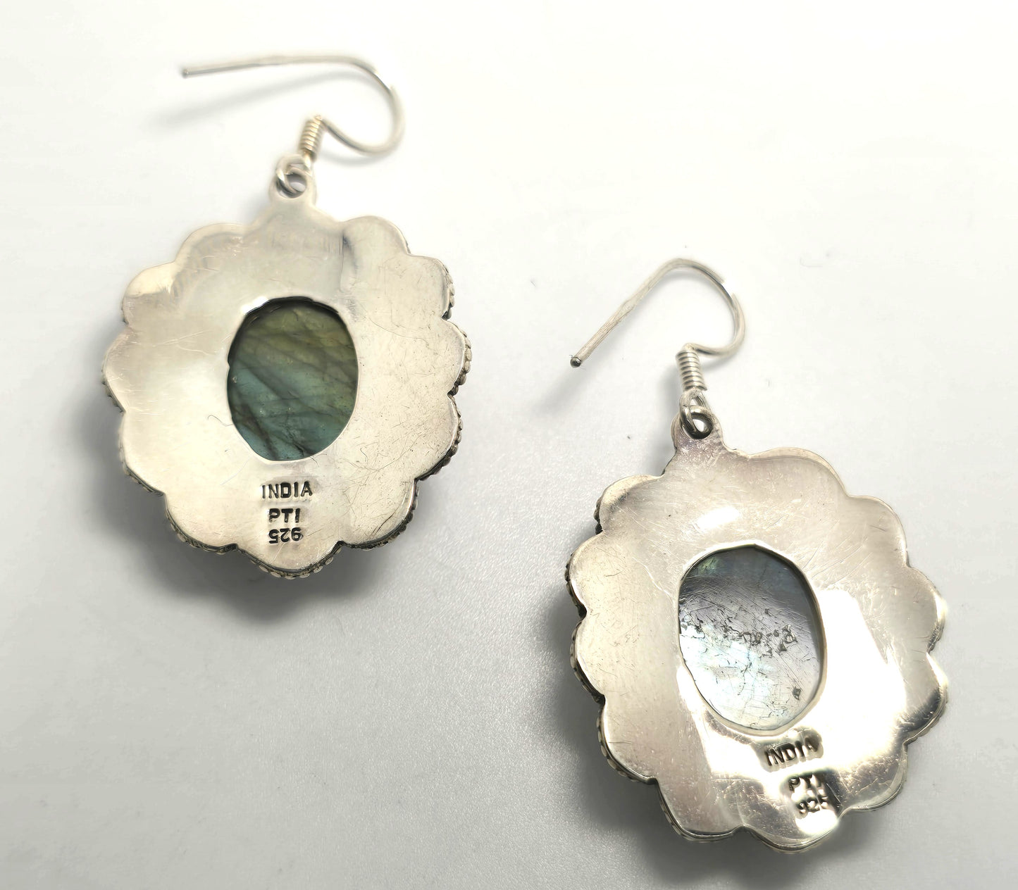 PTI Labradorite gemstone drop Bali India sterling silver vintage earrings