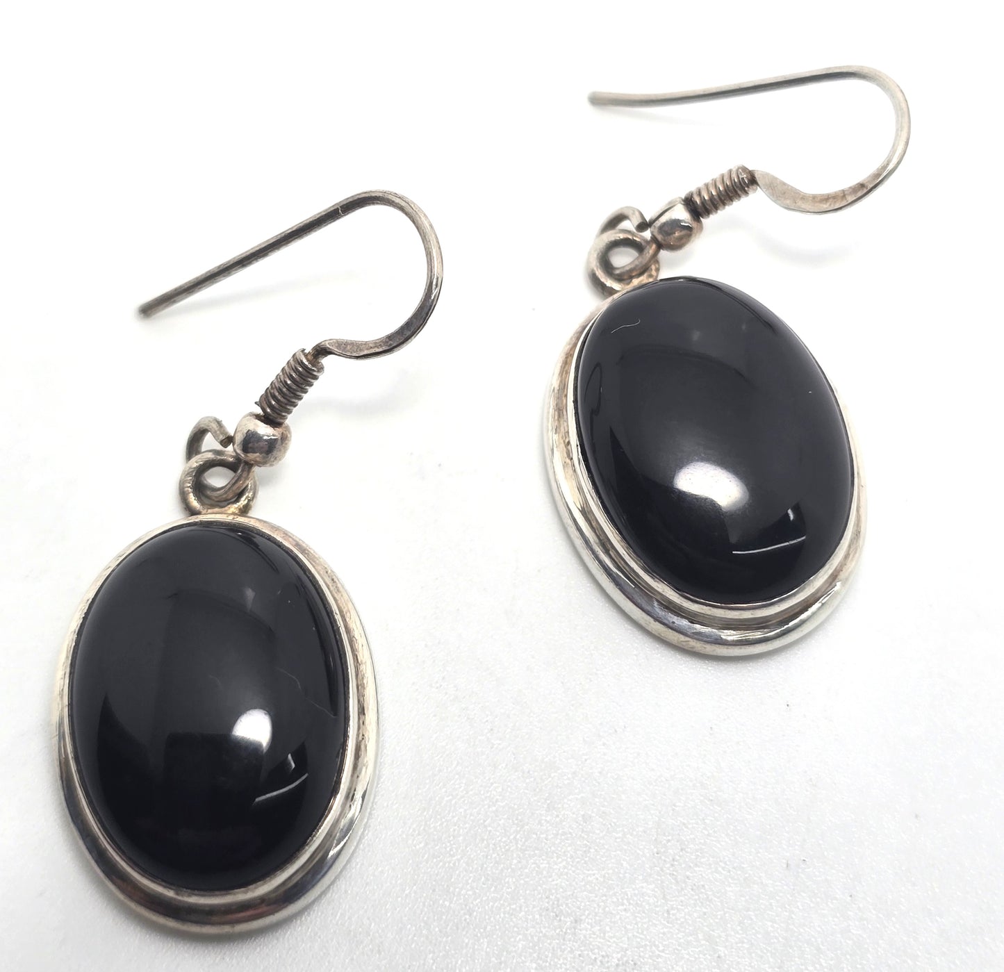 Black onyx large Oval retro vintage thick drop sterling silver modernist earrings D