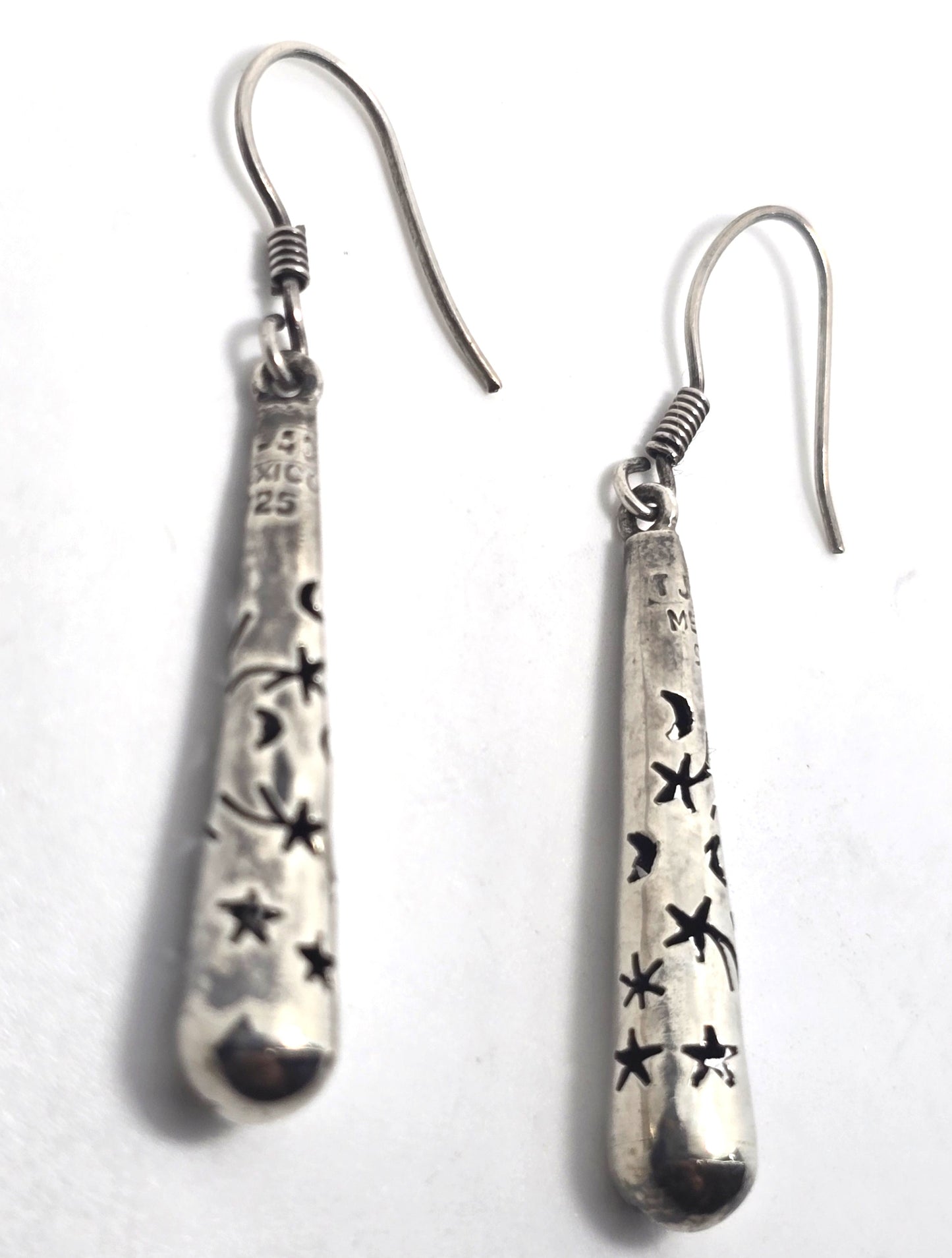 Crescent moon star celestial cone Mexico Taxco sterling silver vintage earrings