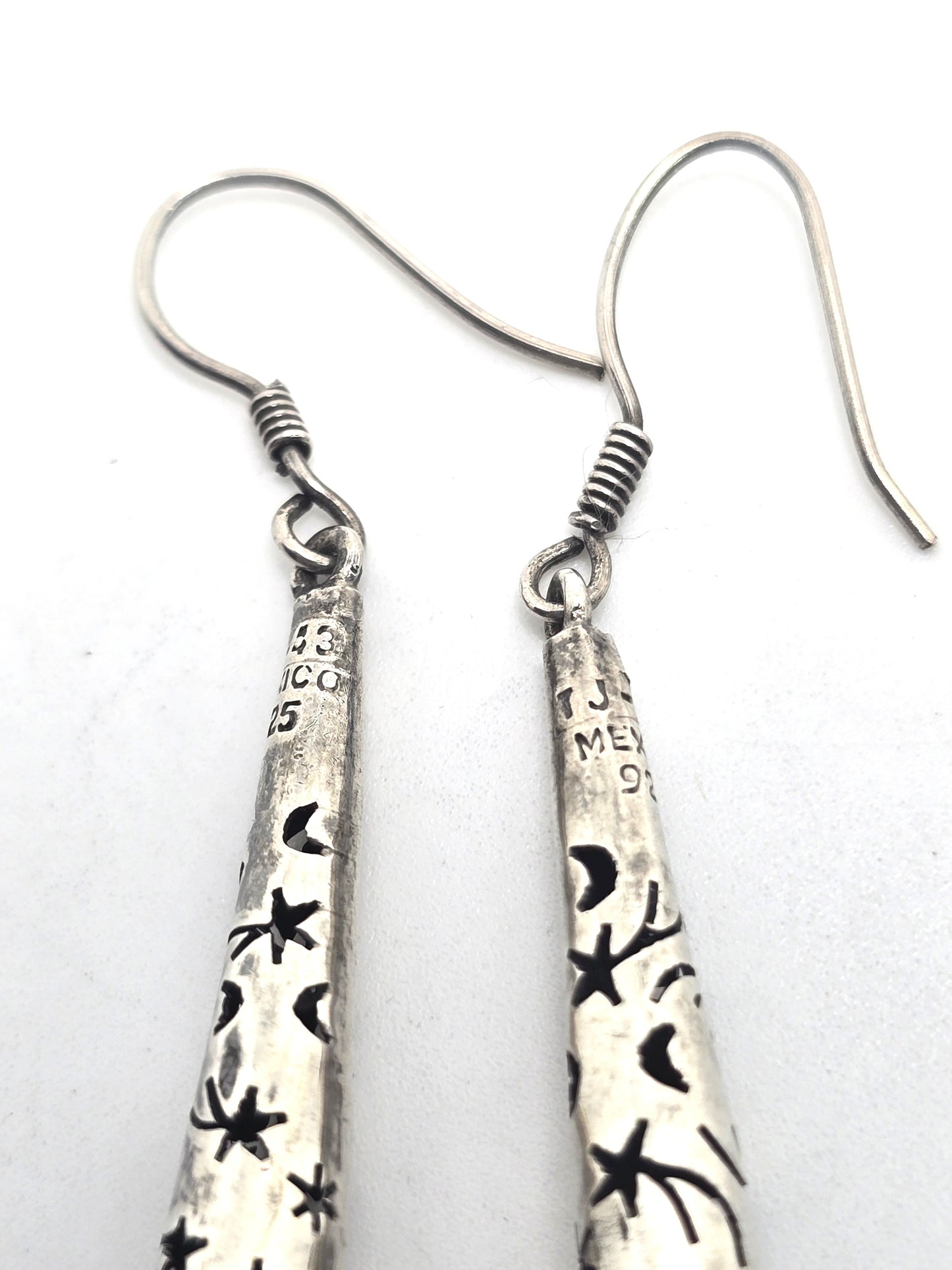 Crescent moon star celestial cone Mexico Taxco sterling silver vintage earrings