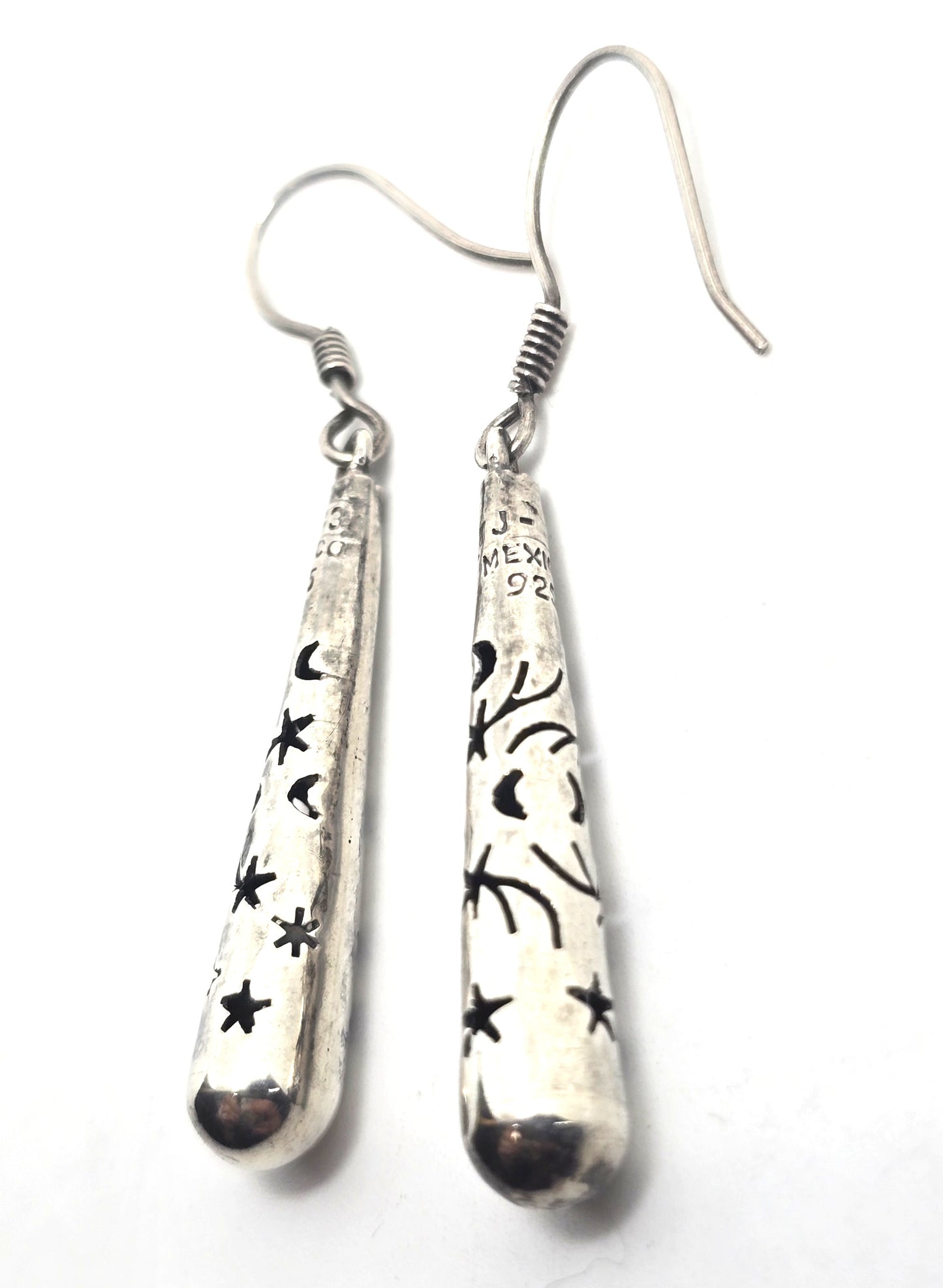 Crescent moon star celestial cone Mexico Taxco sterling silver vintage earrings