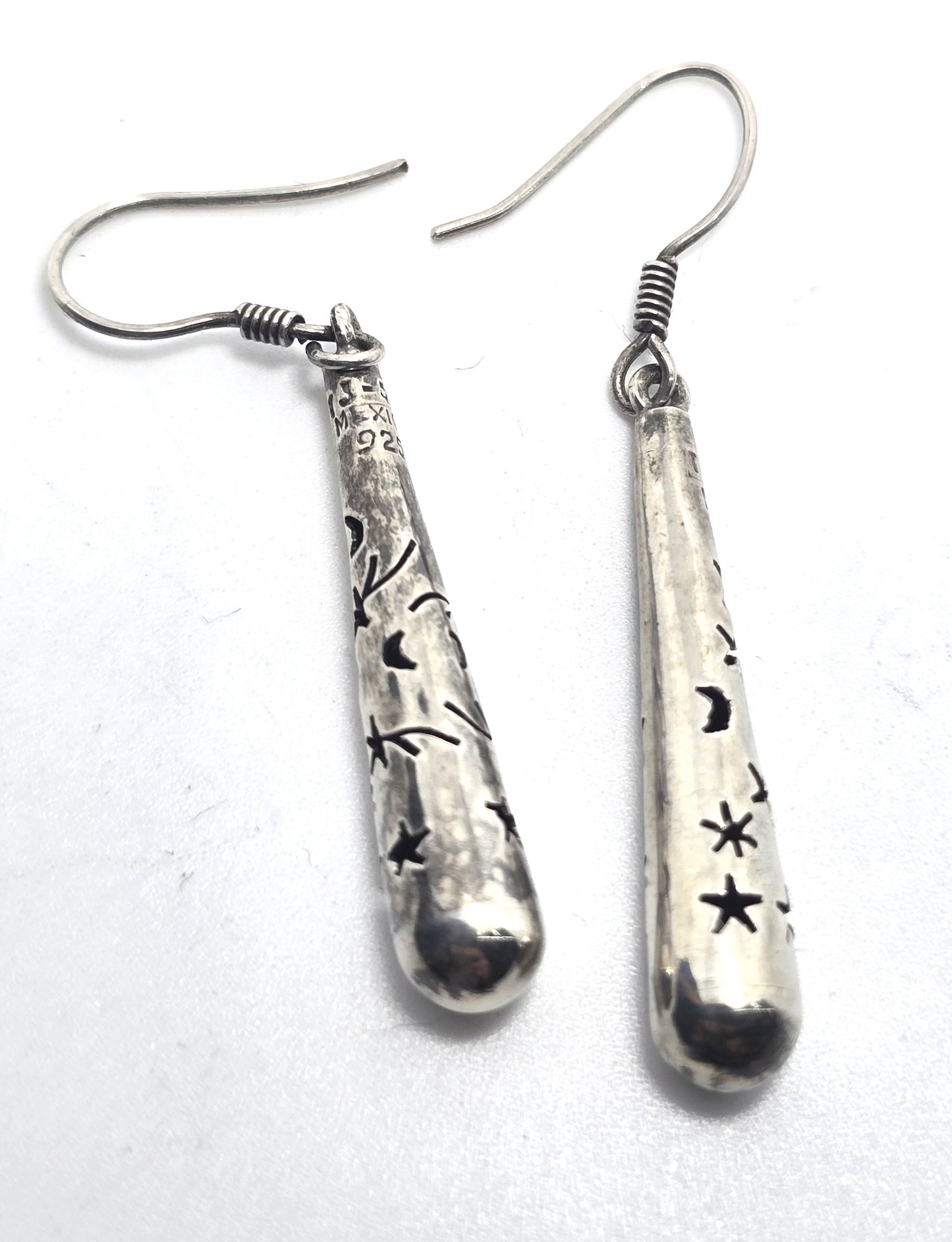 Crescent moon star celestial cone Mexico Taxco sterling silver vintage earrings