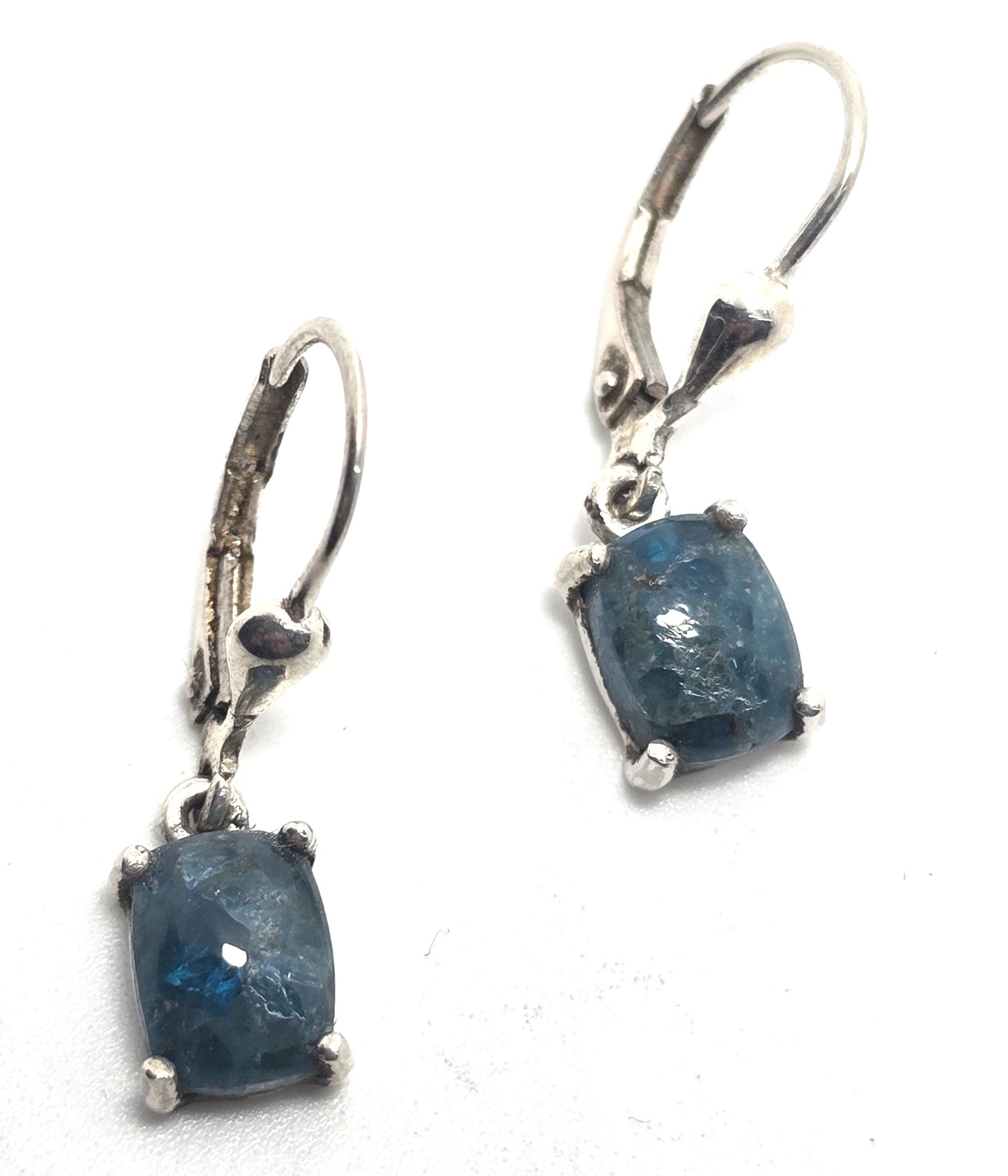Blue apatite 3.15ct gemstone sterling silver D'Joy lever back earrings