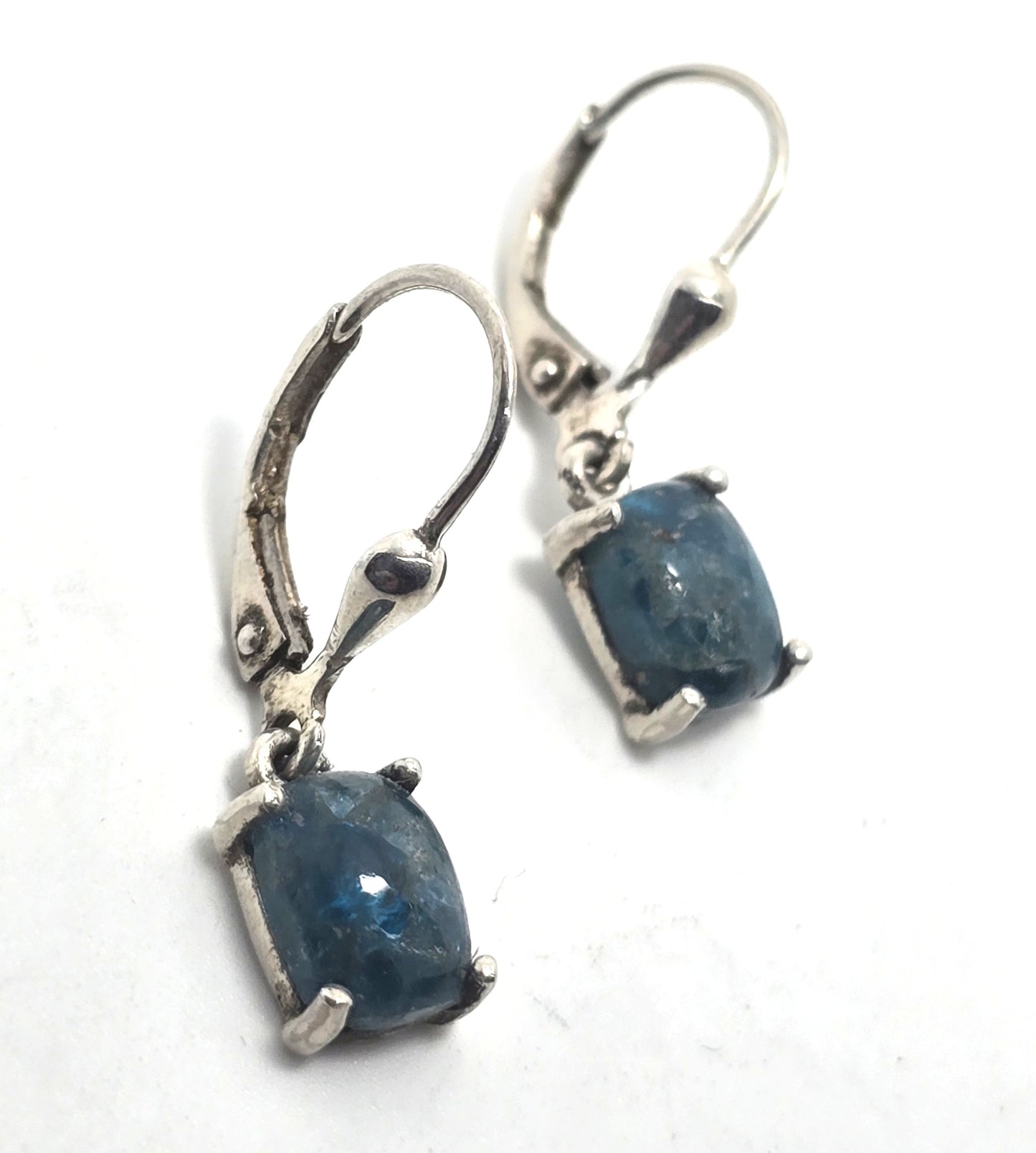 Blue apatite 3.15ct gemstone sterling silver D'Joy lever back earrings