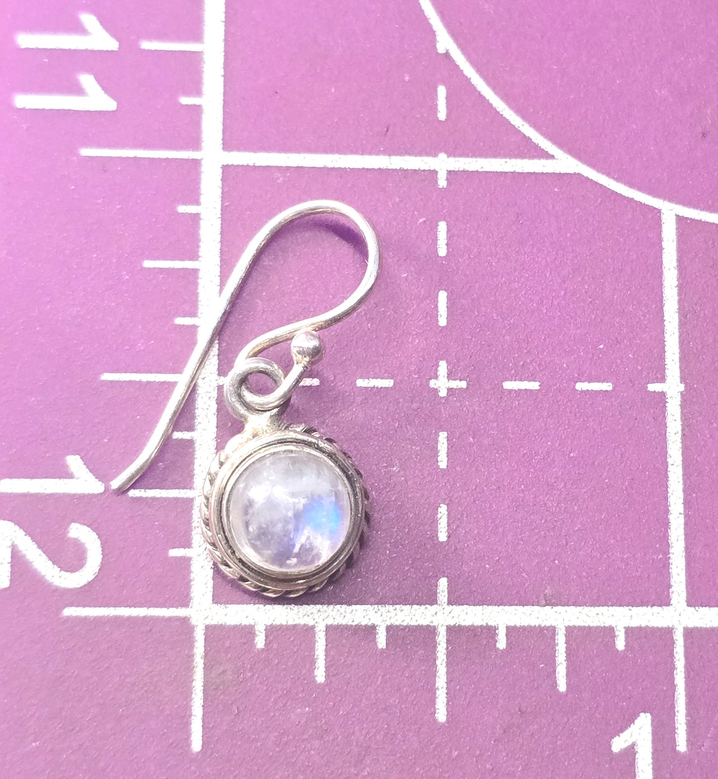 Blue moonstone gemstone twisted halo Balinese sterling silver drop earrings