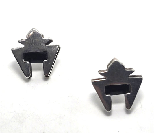 Modernist black gemstone sterling silver vintage tribal stud earrings