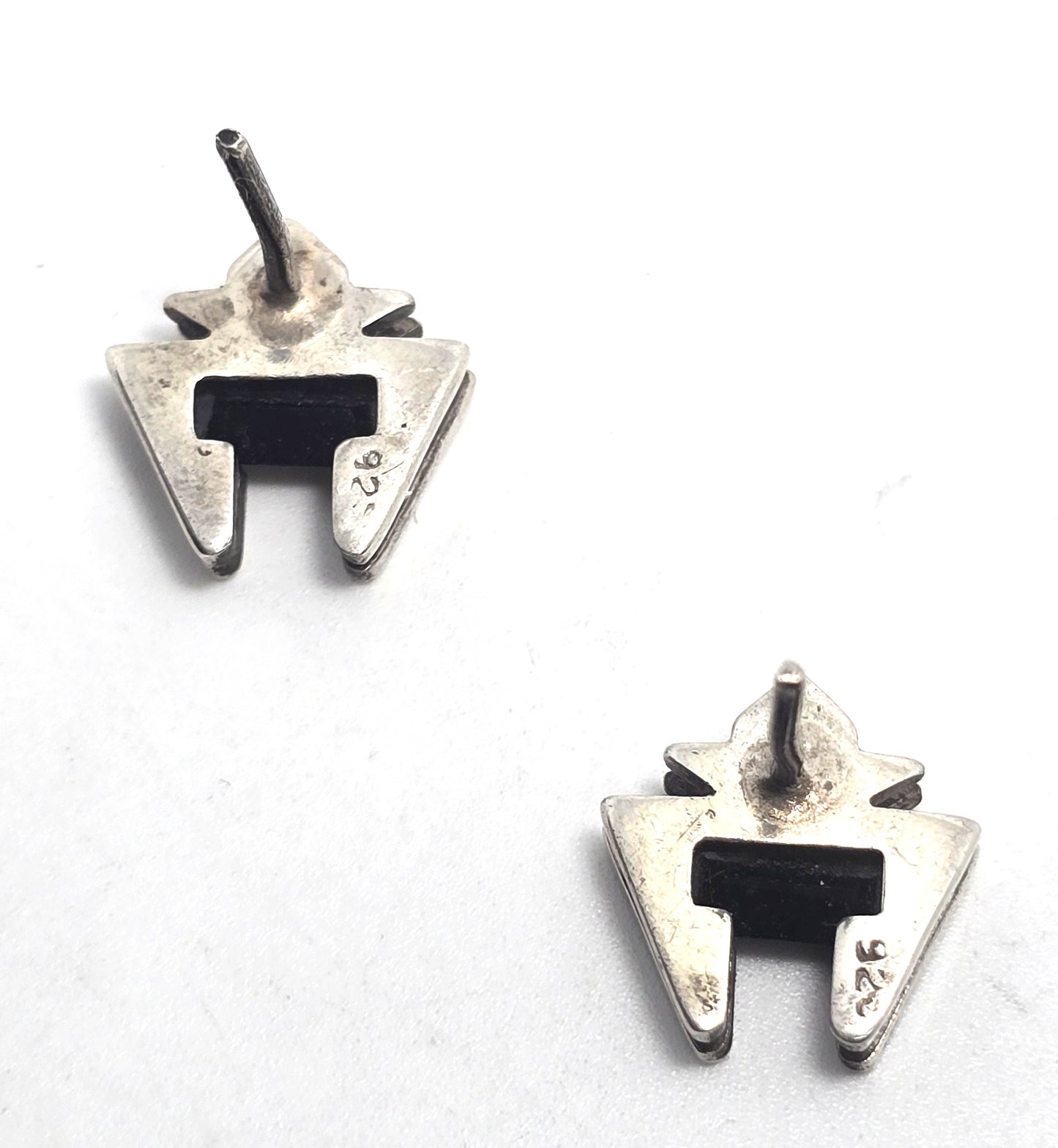 Modernist black gemstone sterling silver vintage tribal stud earrings