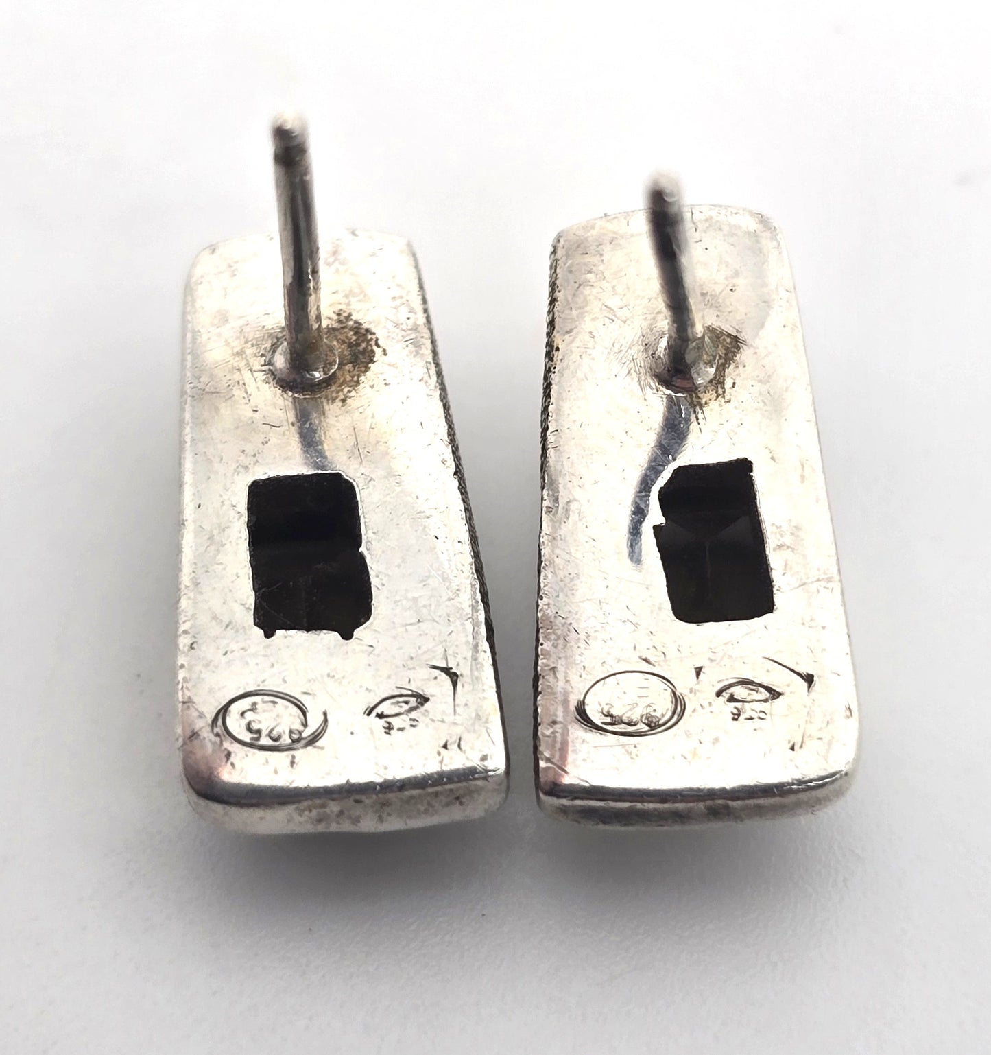 Smoky Quartz faceted abstract solid sterling silver vintage post earrings