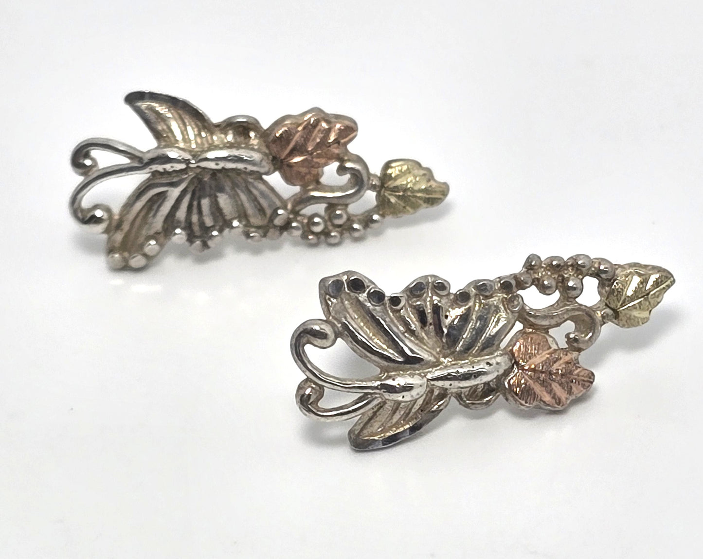 Black Hills Gold Coleman Co butterfly 12k gold sterling silver stud earrings