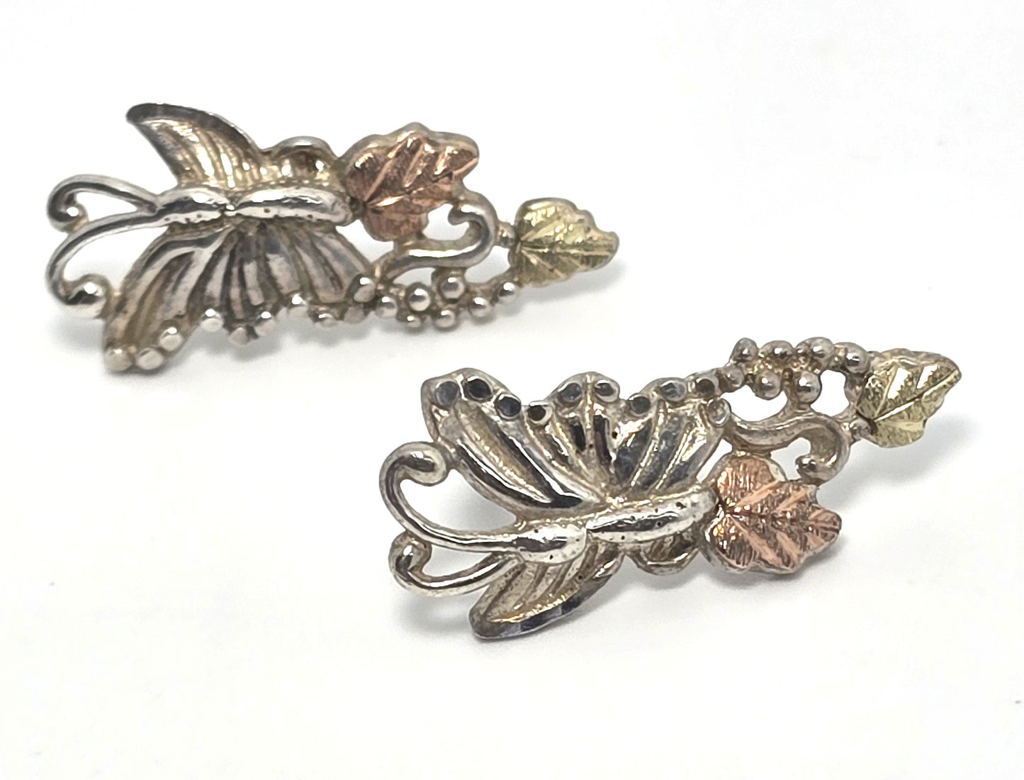 Black Hills Gold Coleman Co butterfly 12k gold sterling silver stud earrings