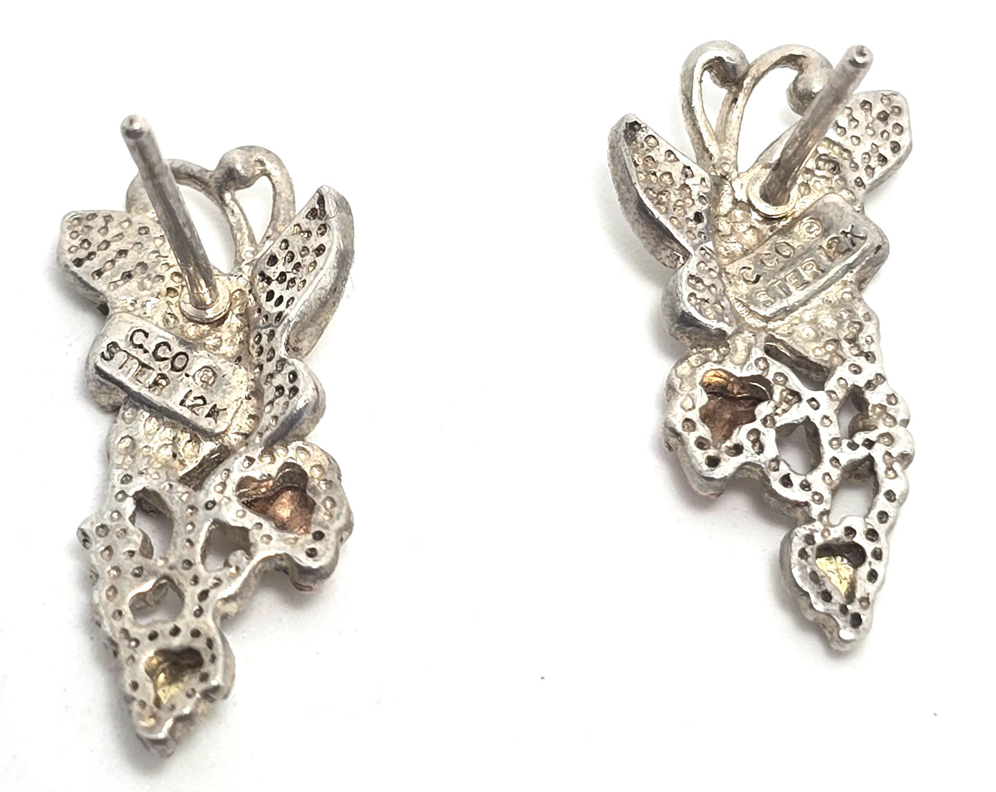 Black Hills Gold Coleman Co butterfly 12k gold sterling silver stud earrings
