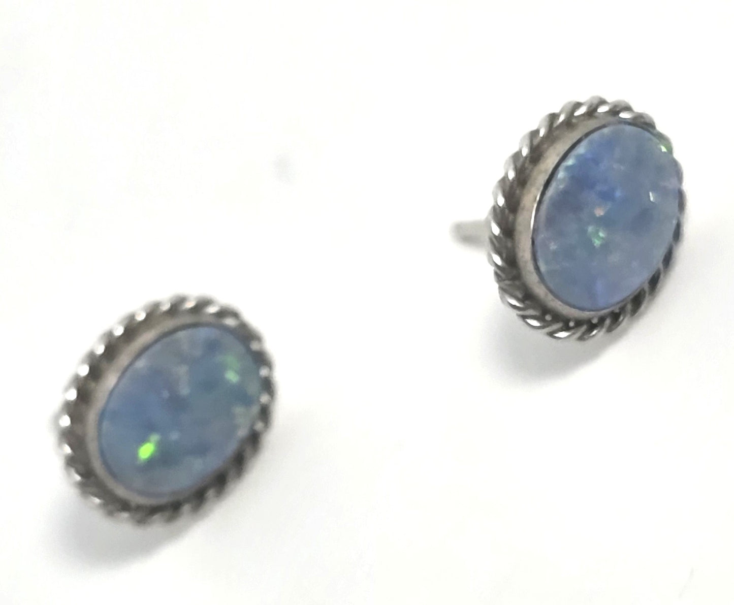 Carla Blue opal oval 12k white gold filled vintage signed stud earrings