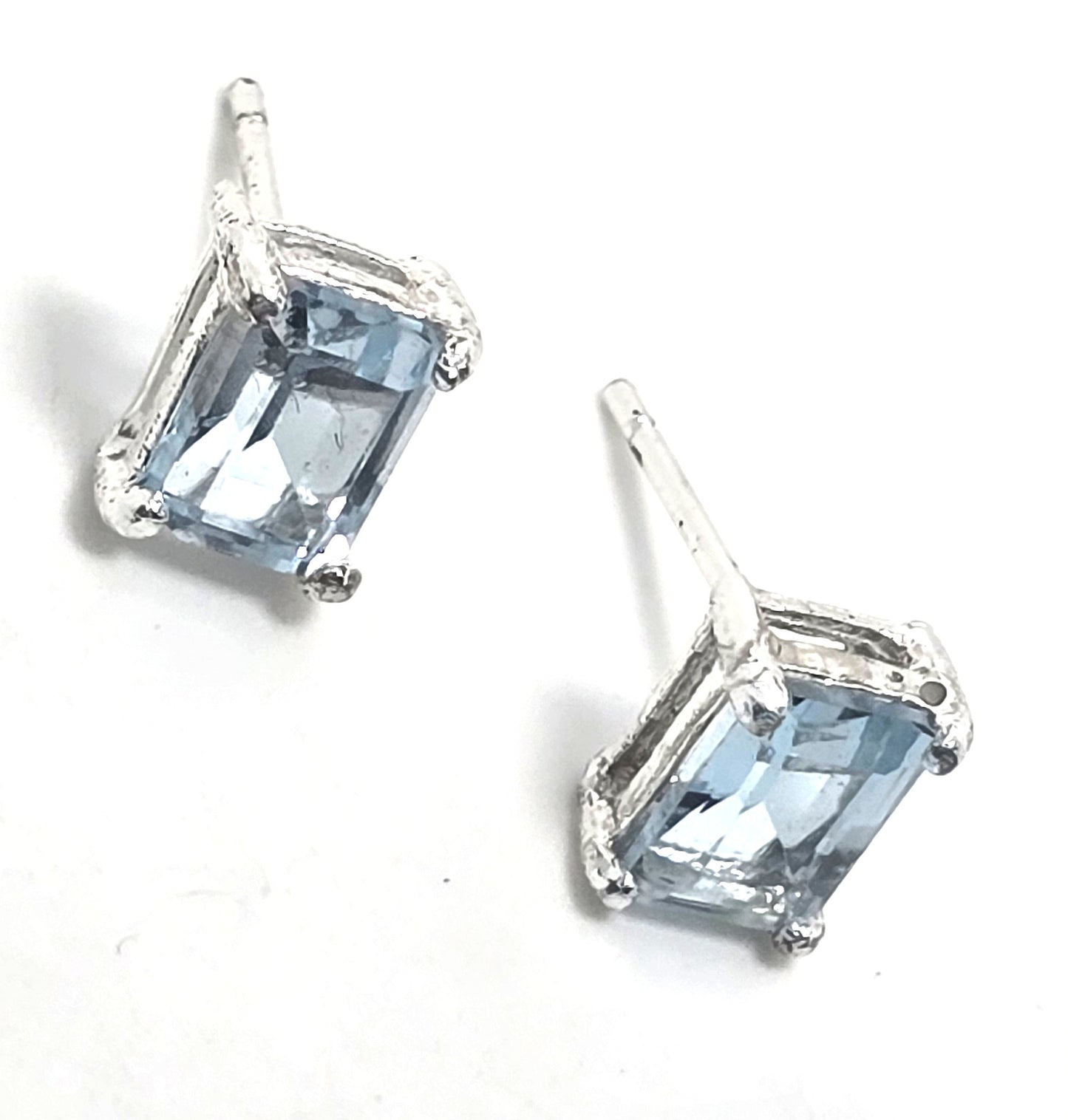 Blue Topaz 1.4 Ct sterling silver emerald cut stud earrings