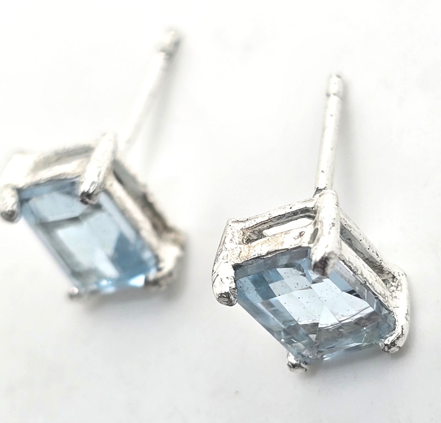 Blue Topaz 1.4 Ct sterling silver emerald cut stud earrings