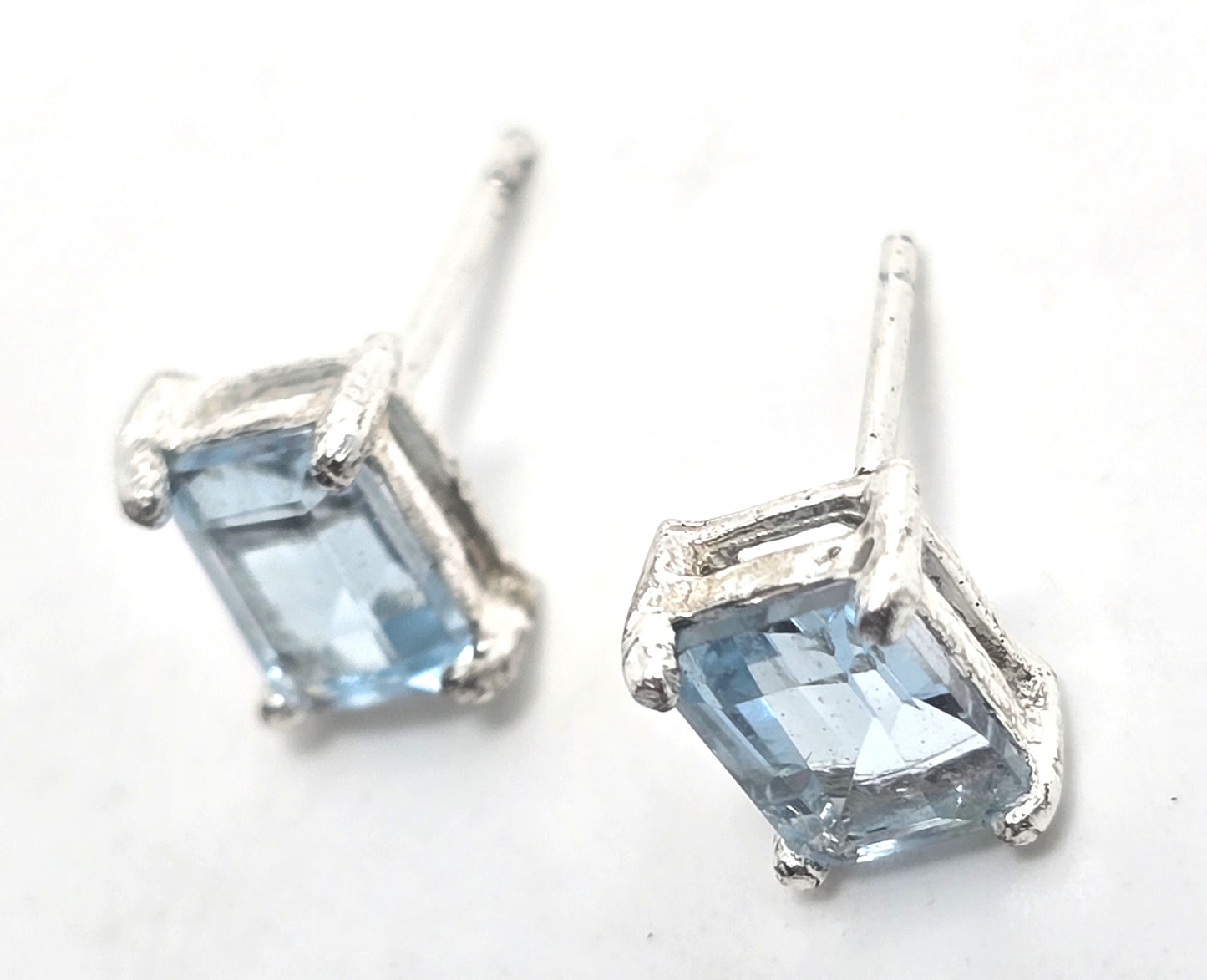 Blue Topaz 1.4 Ct sterling silver emerald cut stud earrings