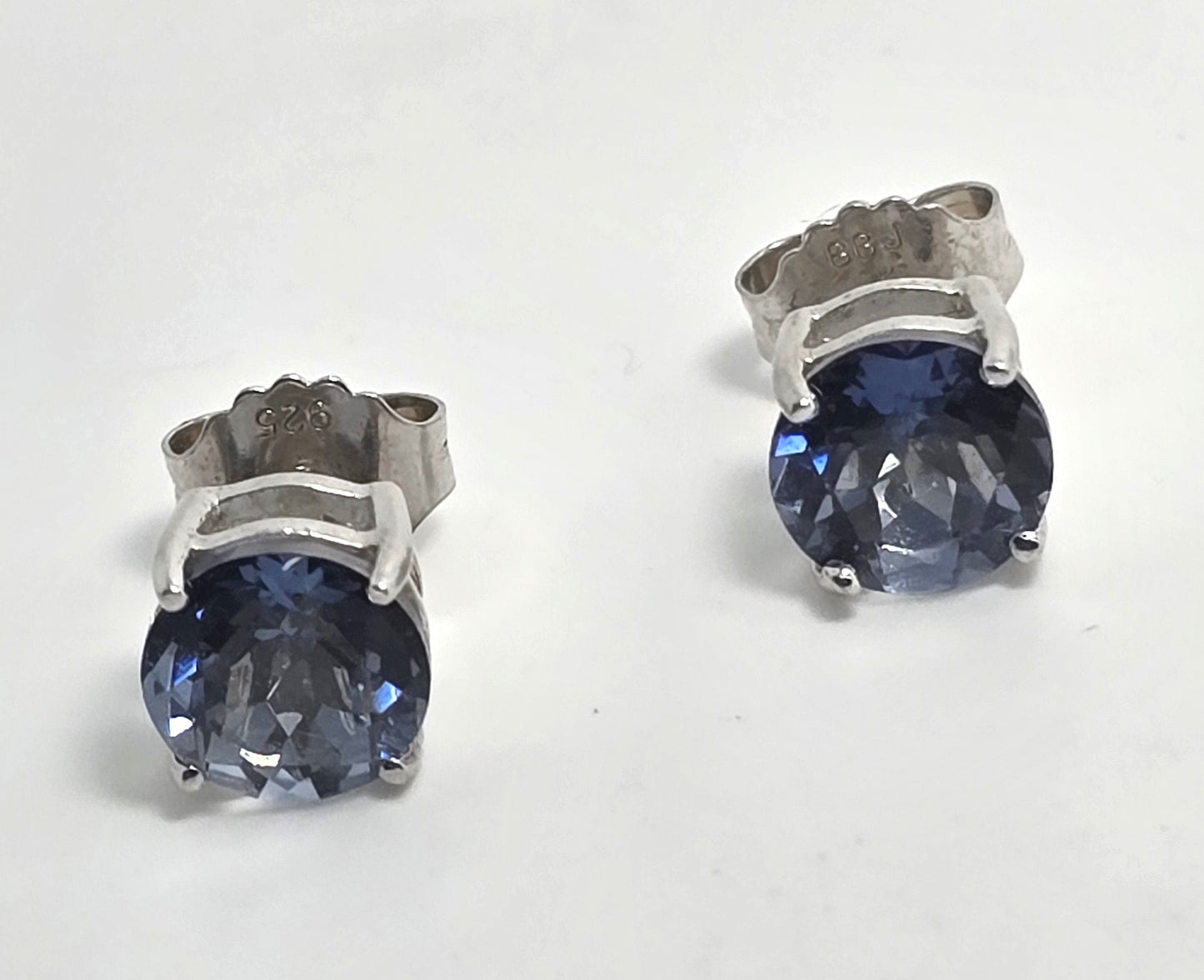 Tanzanite 2ct large round faceted BBJ sterling silver stud earrings