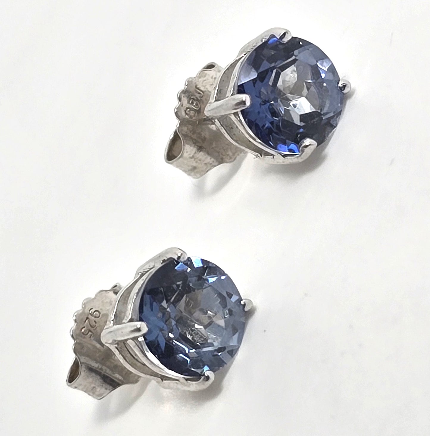 Tanzanite 2ct large round faceted BBJ sterling silver stud earrings