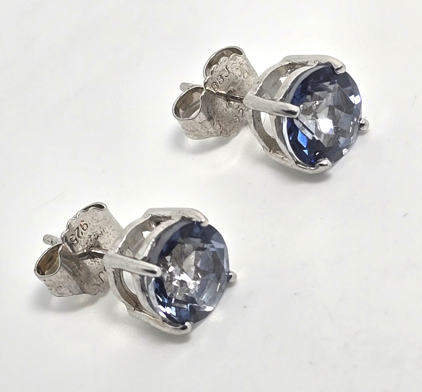 Tanzanite 2ct large round faceted BBJ sterling silver stud earrings