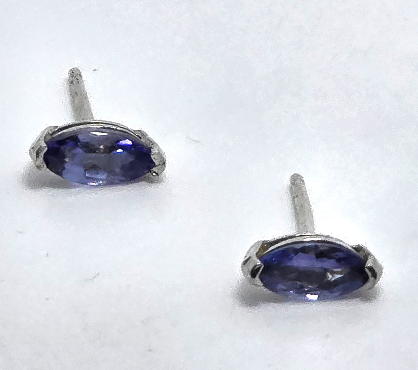Tanzanite petite marquis cut prong set sterling silver BBJ stud earrings