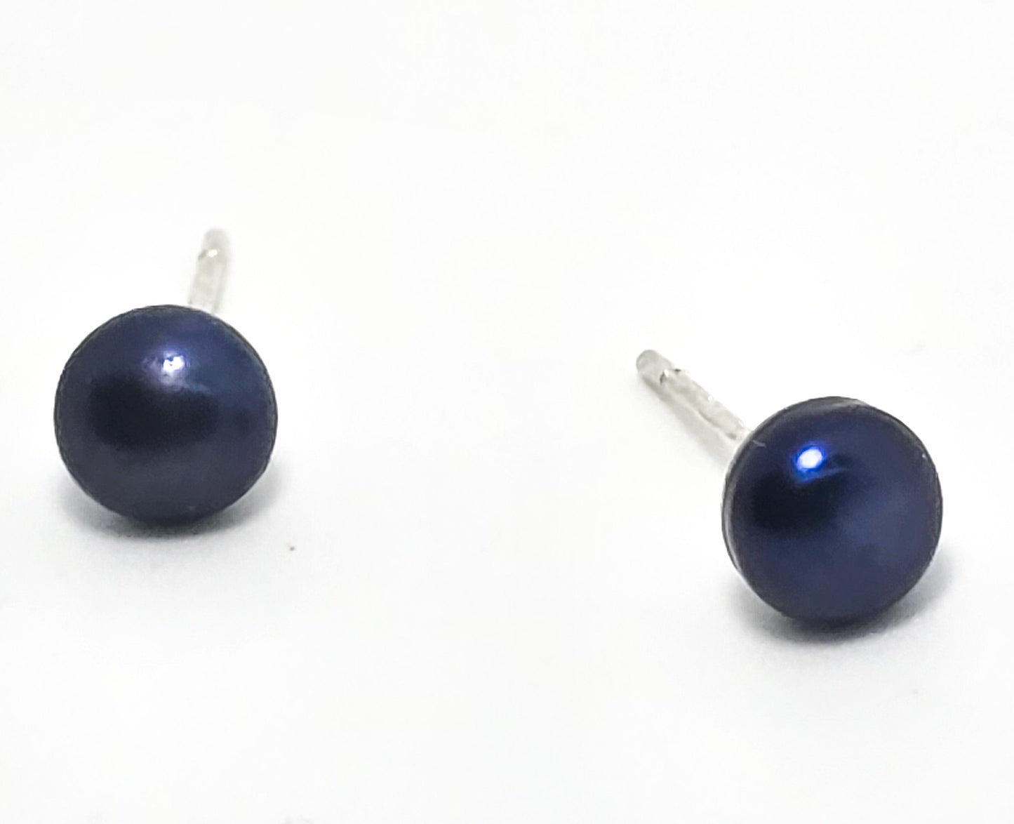Blue pearl FAS 5.75mm signed sterling silver stud earrings