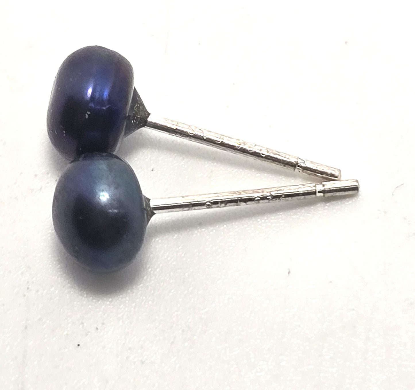 Blue pearl FAS 5.75mm signed sterling silver stud earrings