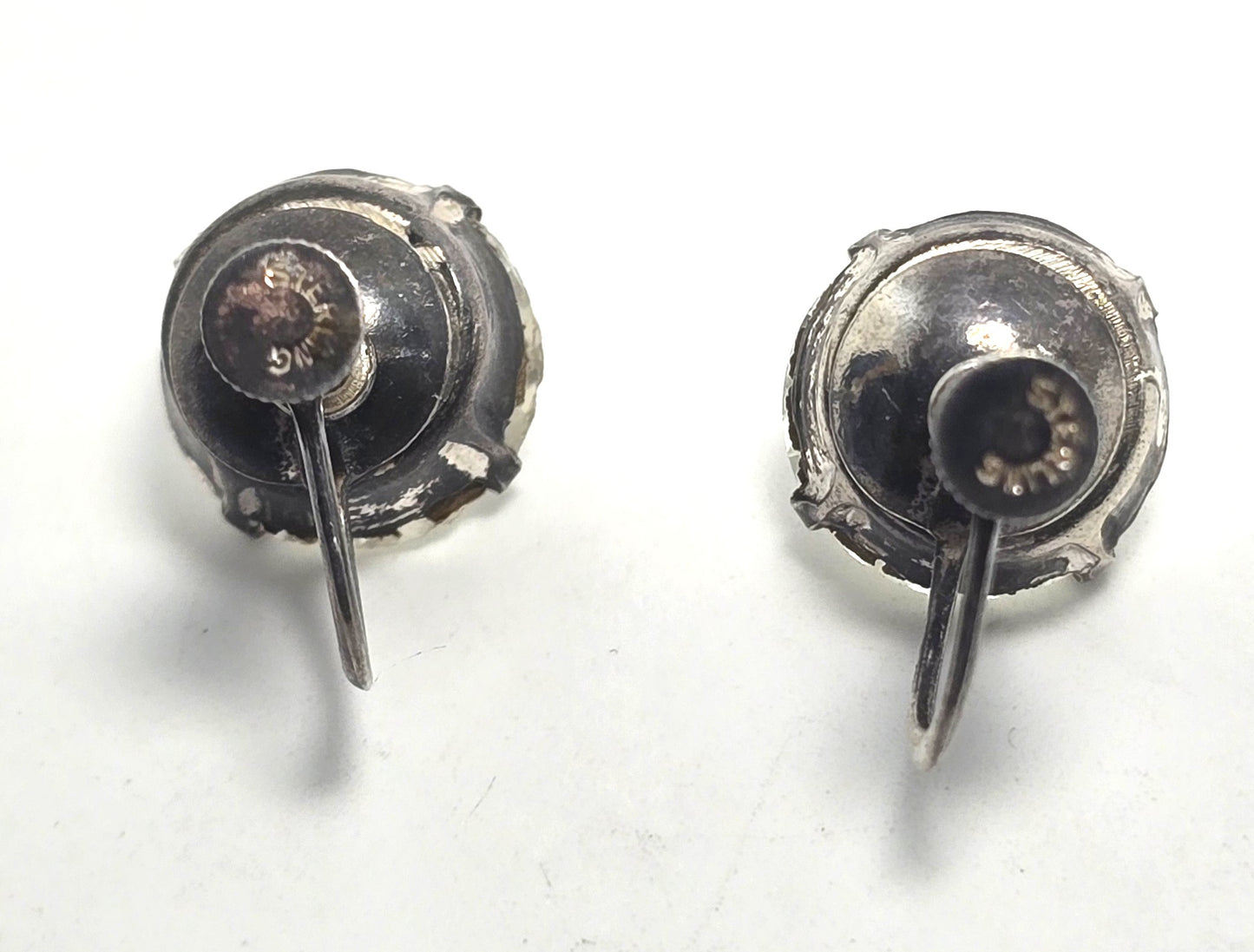 Clear large headlight Rhinestone Glass vintage sterling silver screw back earrings
