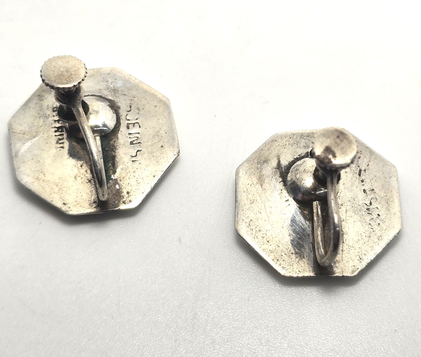 Siam Nielloware Goddess deity black enamel sterling silver screw back earrings