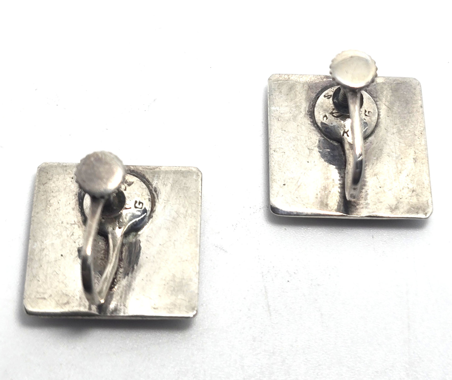 Siam Nielloware Goddess black enamel sterling silver square screw back earrings