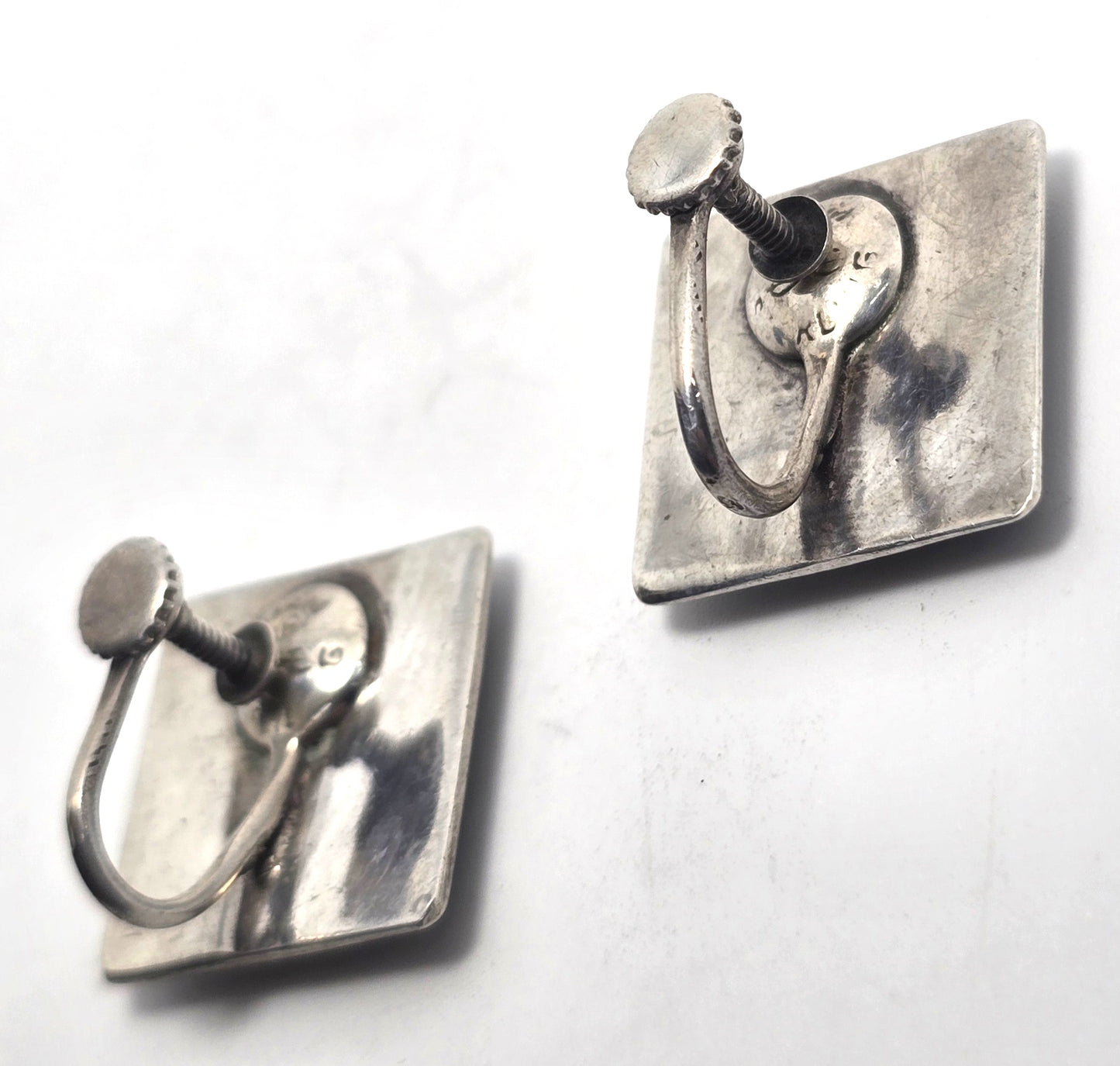Siam Nielloware Goddess black enamel sterling silver square screw back earrings