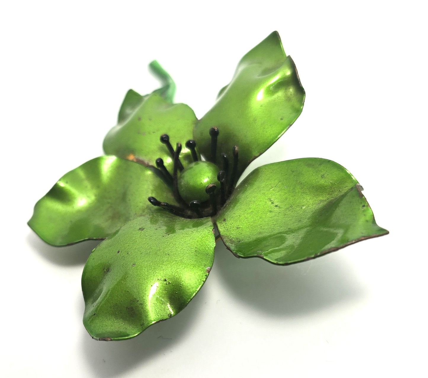 Green vintage Large retro enamel flower tin pin flower bouquet mid century brooch