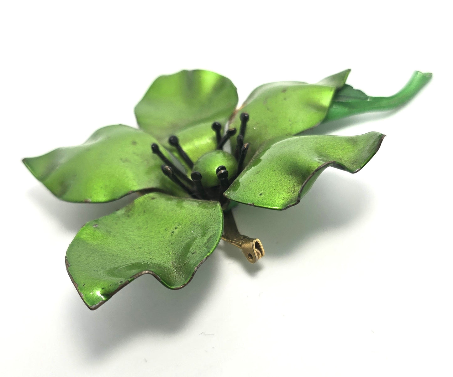 Green vintage Large retro enamel flower tin pin flower bouquet mid century brooch
