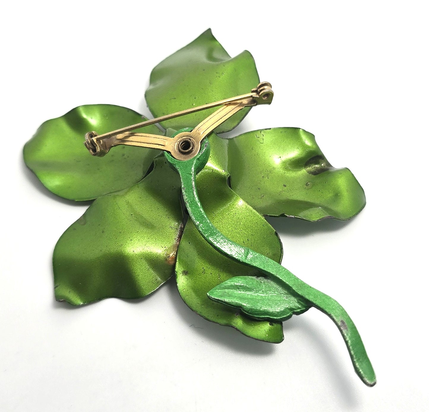 Green vintage Large retro enamel flower tin pin flower bouquet mid century brooch