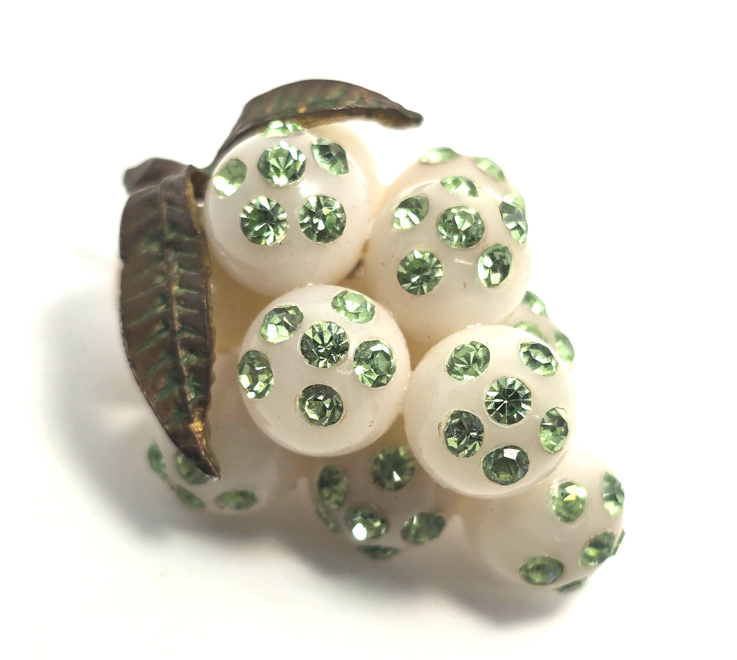 Austrian Uranium glass rhinestone Forbidden Fruit Lucite grape vintage brooch