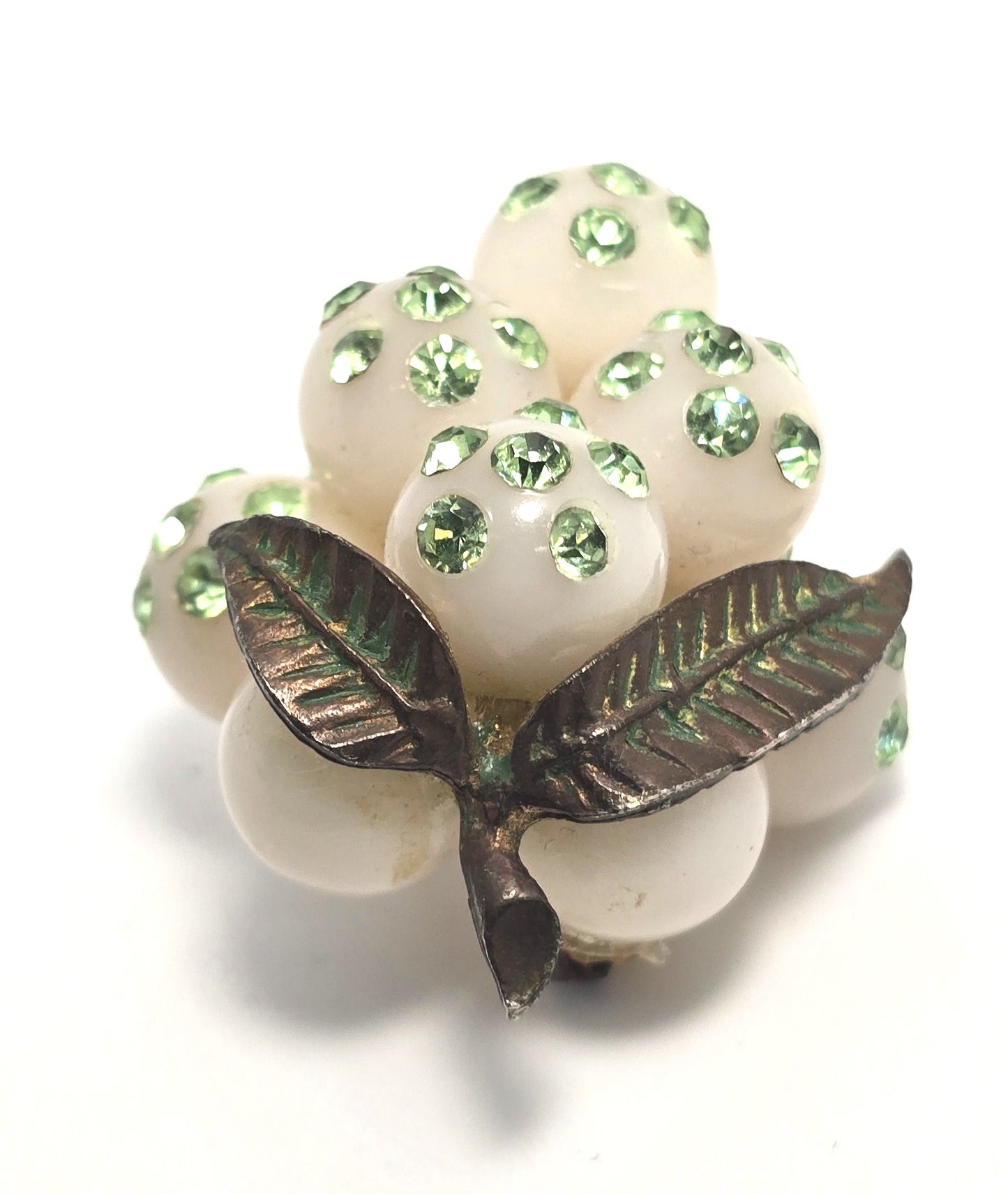 Austrian Uranium glass rhinestone Forbidden Fruit Lucite grape vintage brooch