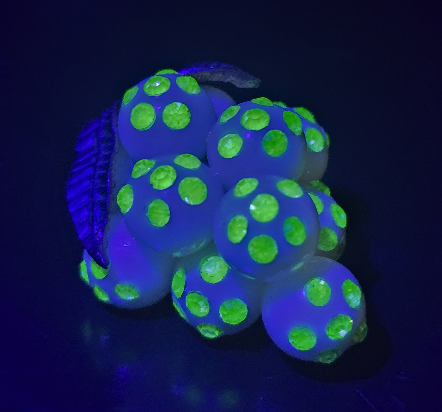 Austrian Uranium glass rhinestone Forbidden Fruit Lucite grape vintage brooch