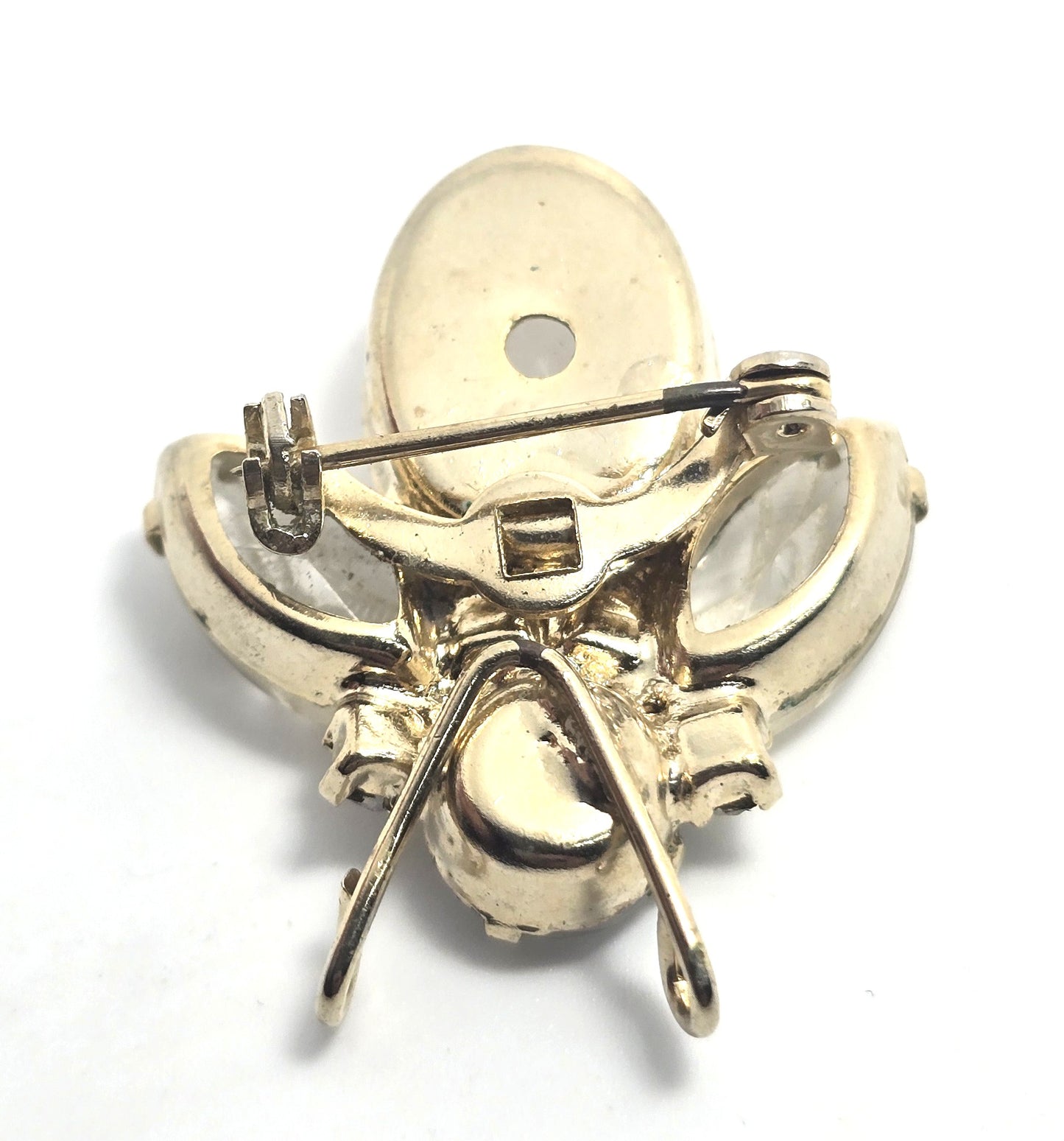 Molded glass vintage mid century opaline rhinestone flying bee insect brooch pin