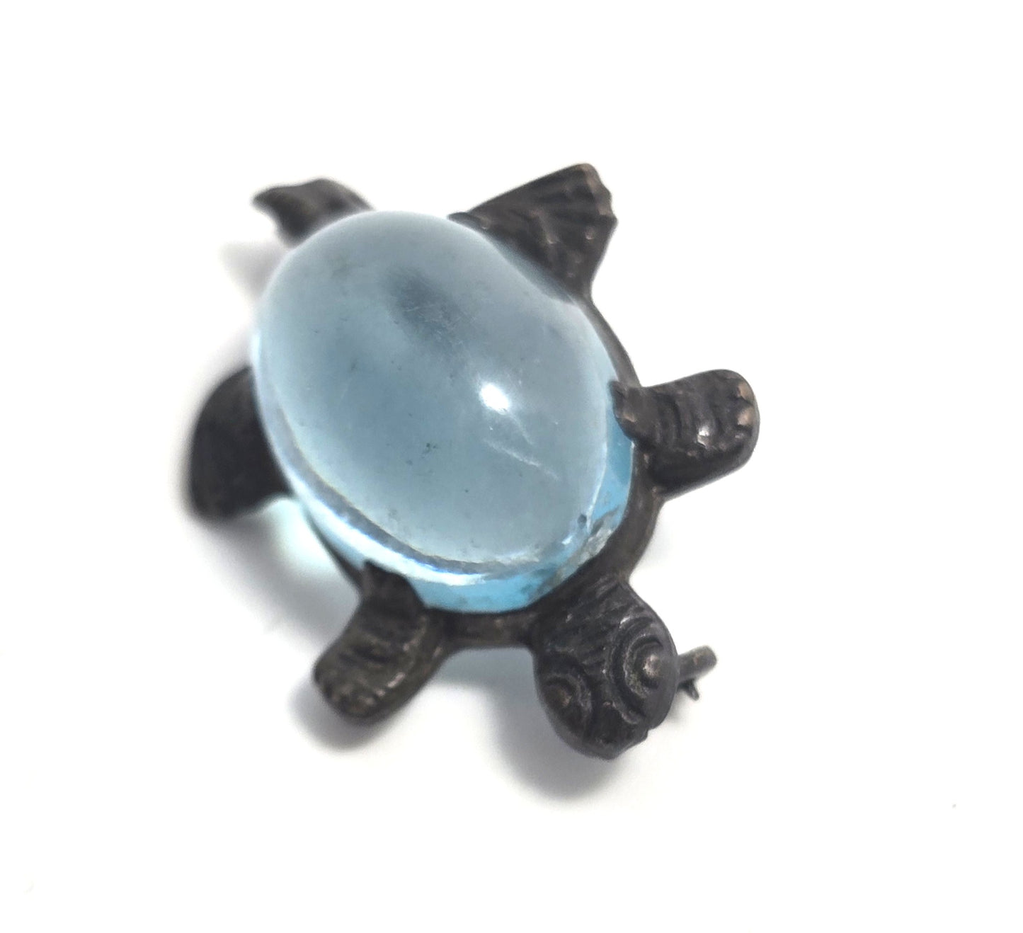 Jelly Belly aqua blue Lucite vintage small turtle figural brooch