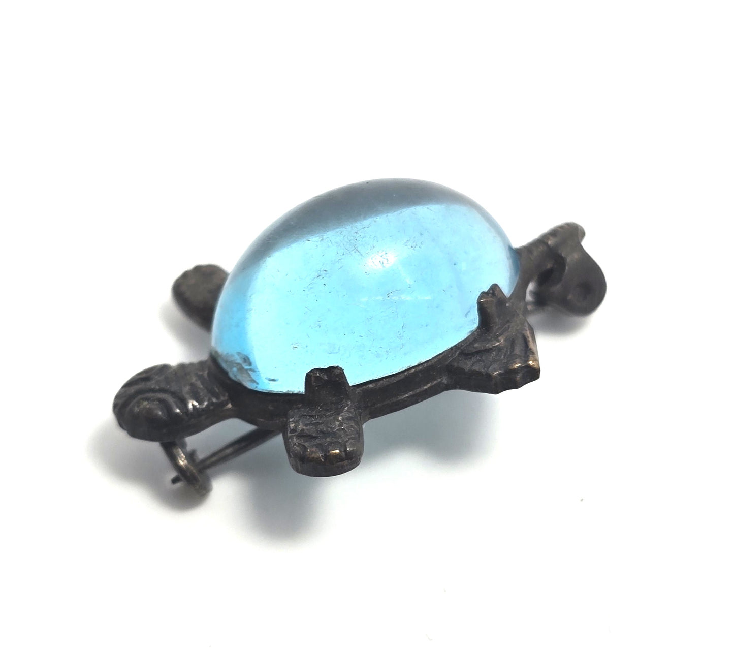 Jelly Belly aqua blue Lucite vintage small turtle figural brooch